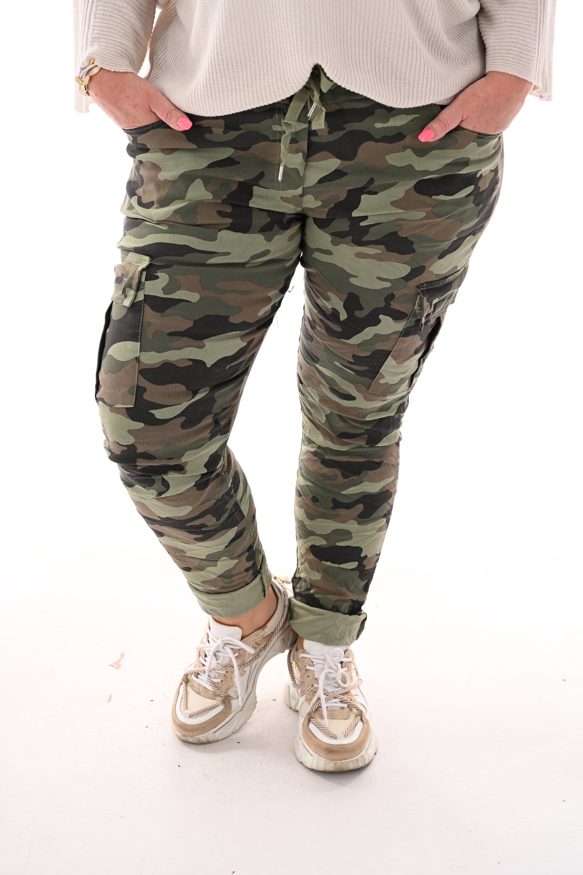 Stretchbroek camouflage cargo legergroen