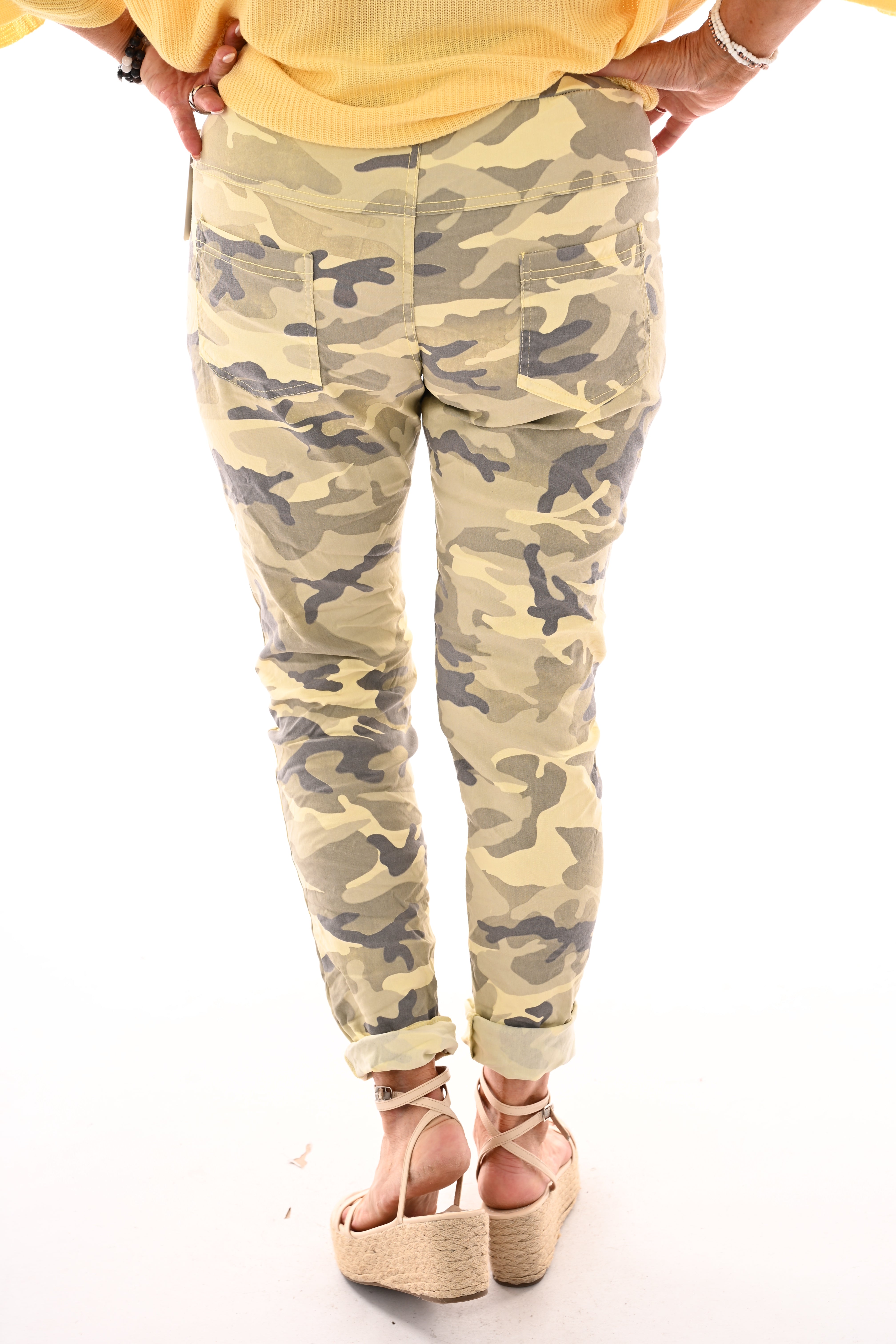 Stretchbroek camouflage lichtgeel