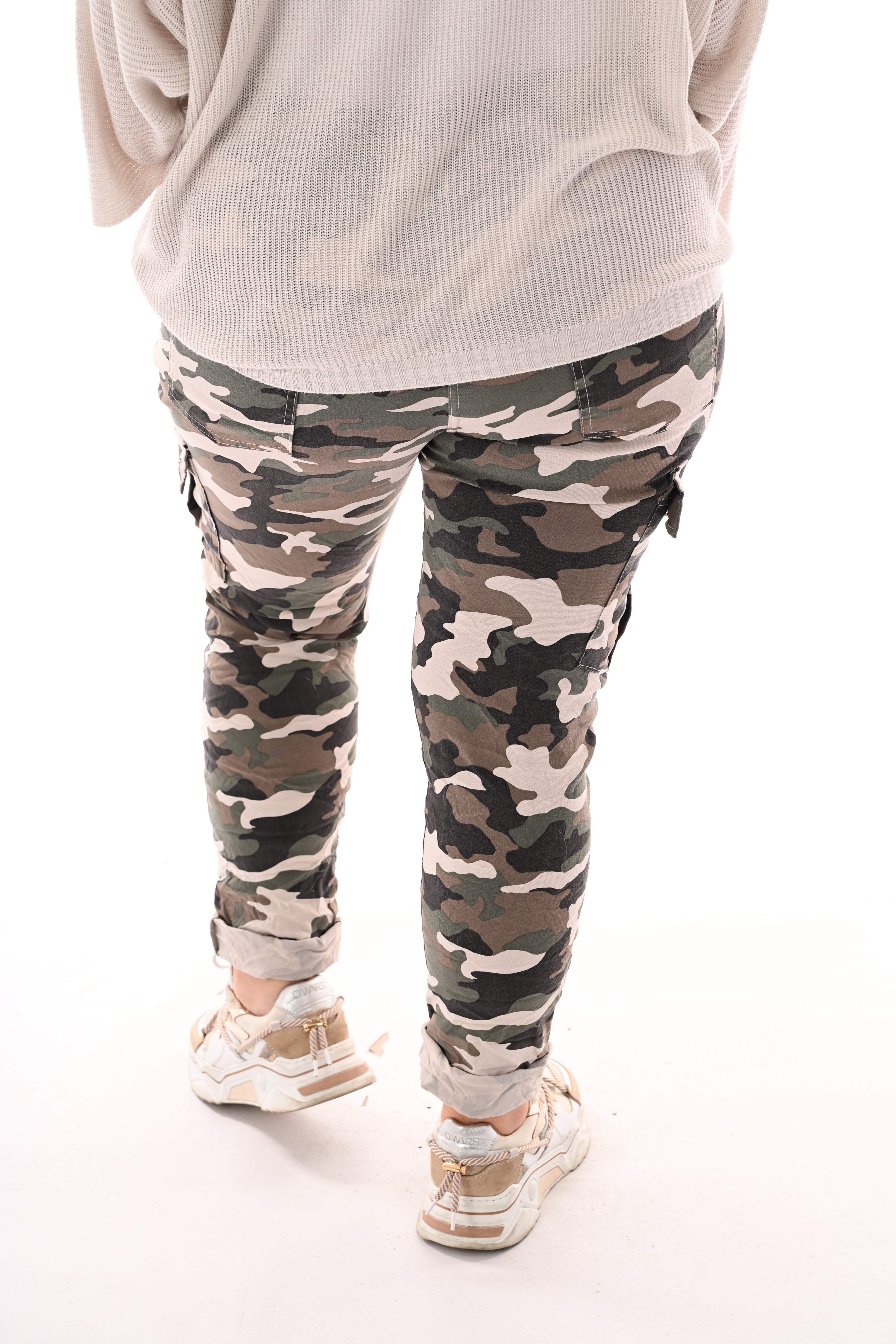 Stretchbroek camouflage cargo beige