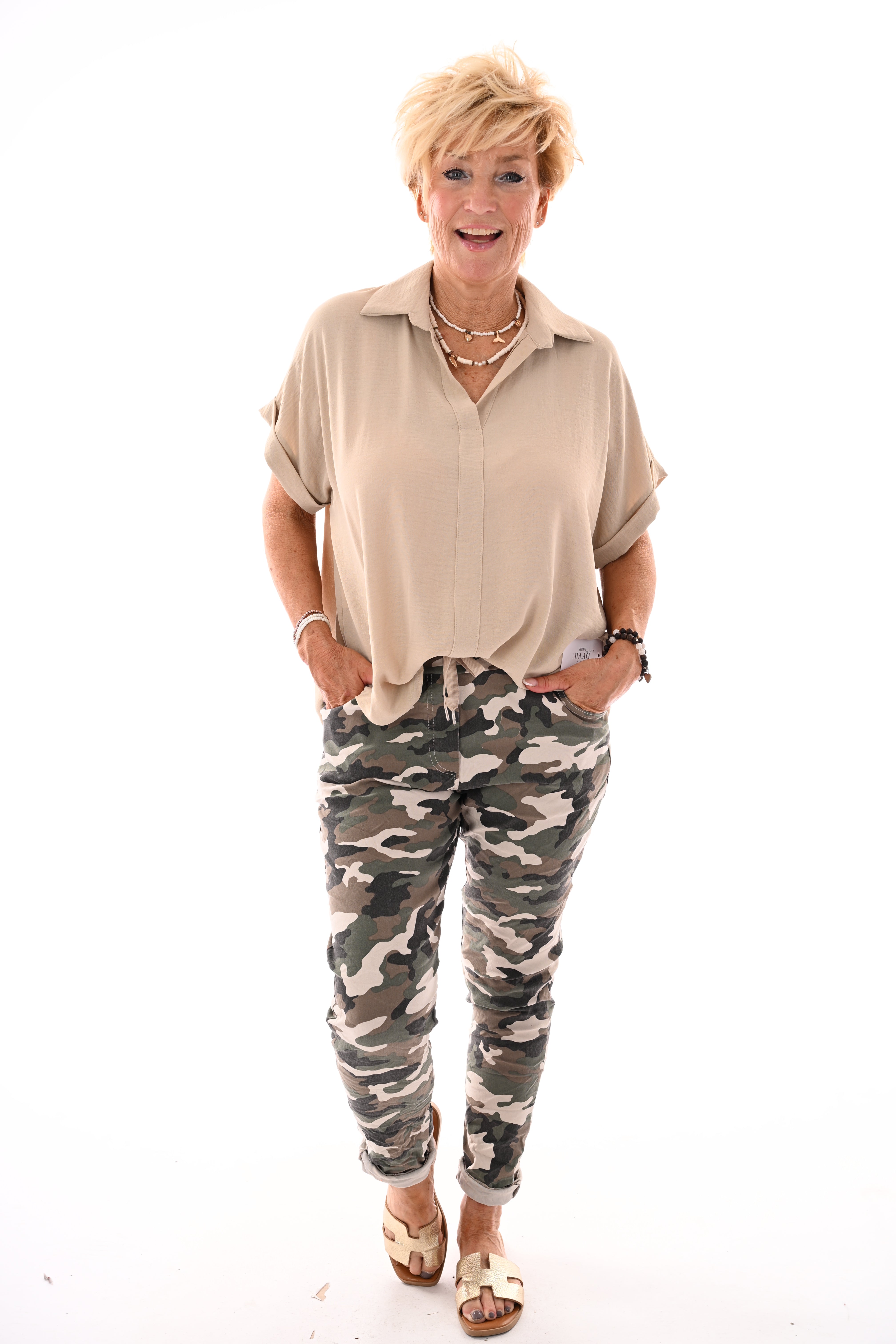 Stretchbroek camouflage beige