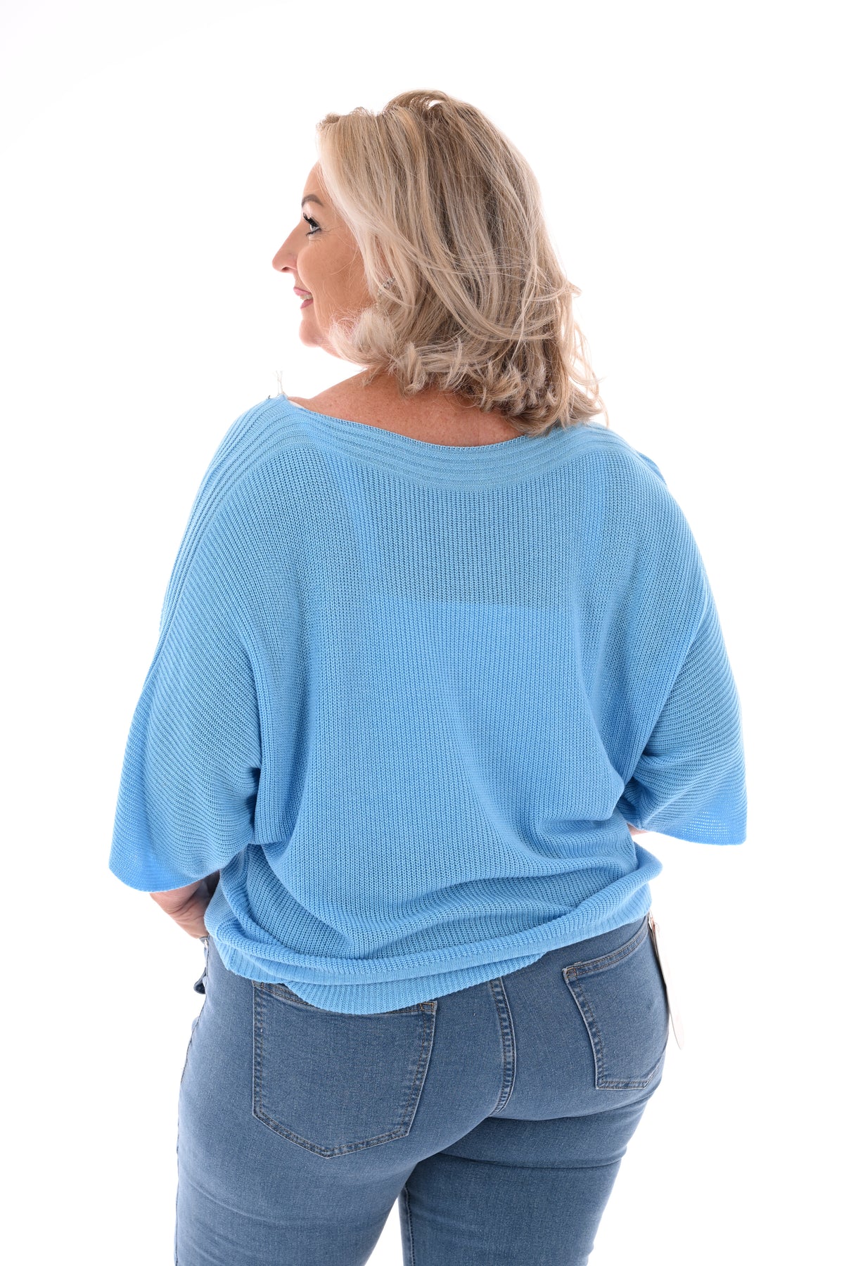 Gehaakte top vleermuis mouwen blauw