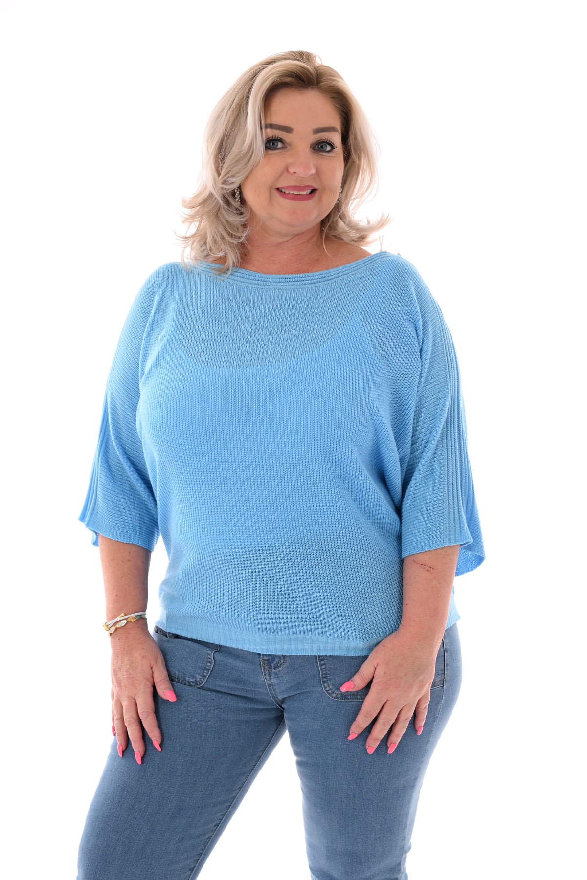 Gehaakte top vleermuis mouwen blauw