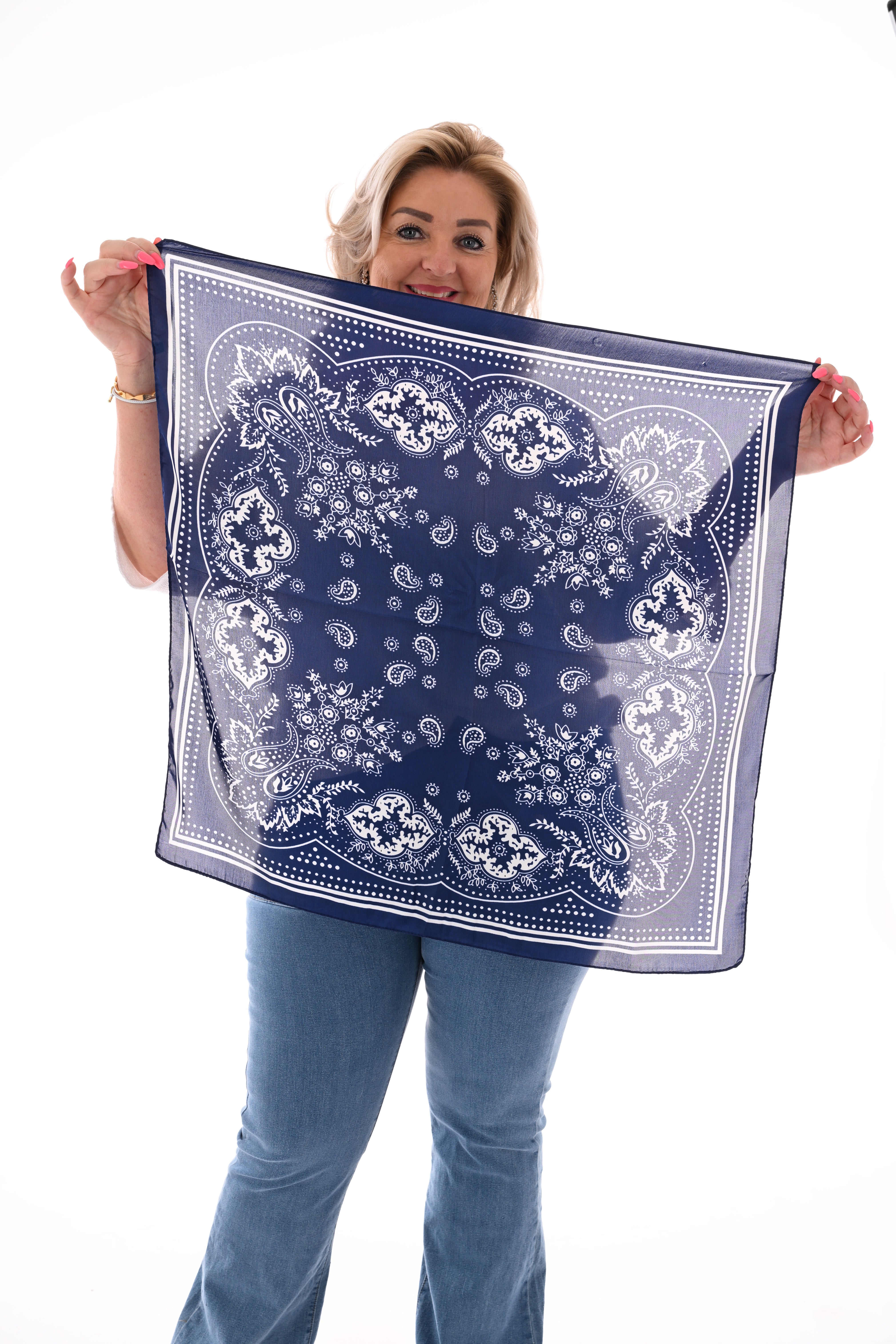 Kort sjaaltje paisley patroon marineblauw