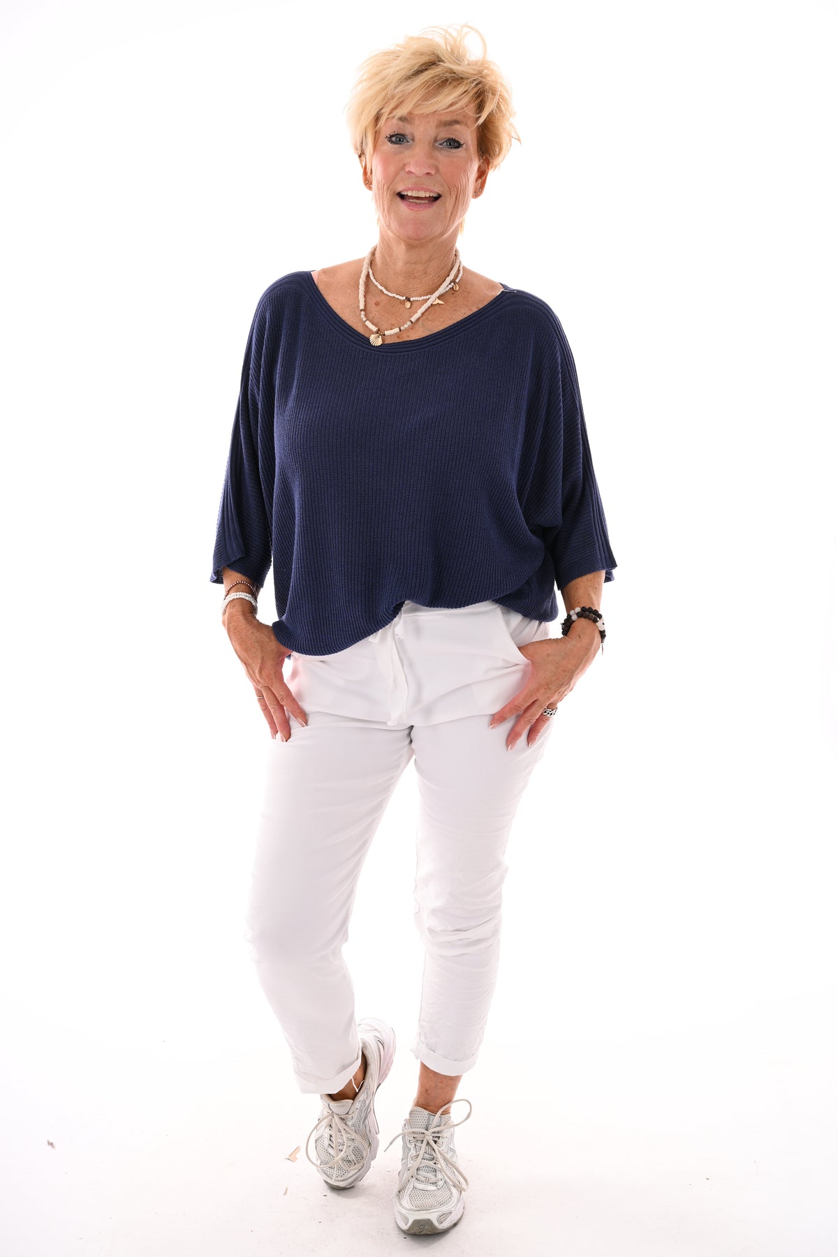 Gehaakte top vleermuis mouwen marineblauw