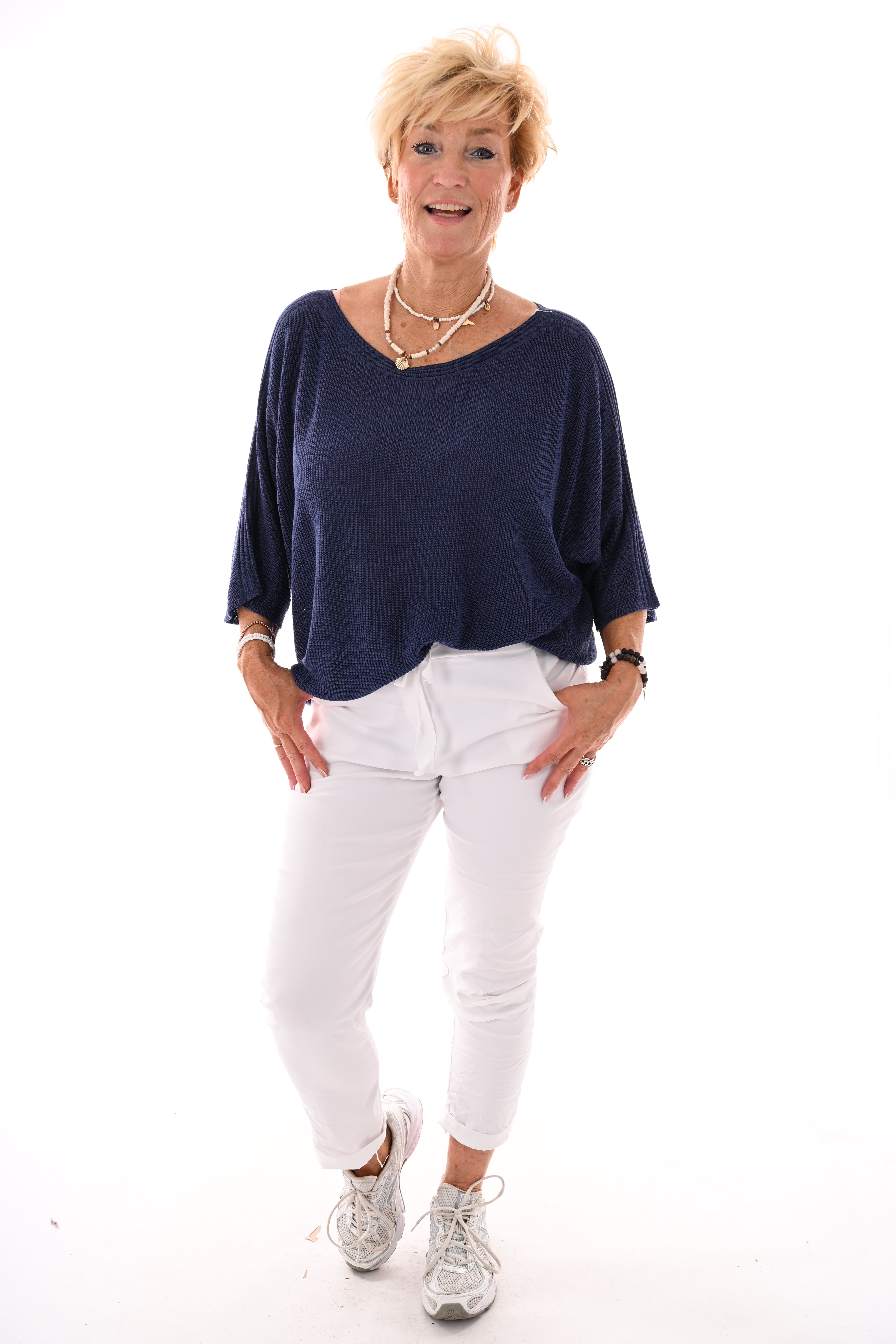 Gehaakte top vleermuis mouwen marineblauw