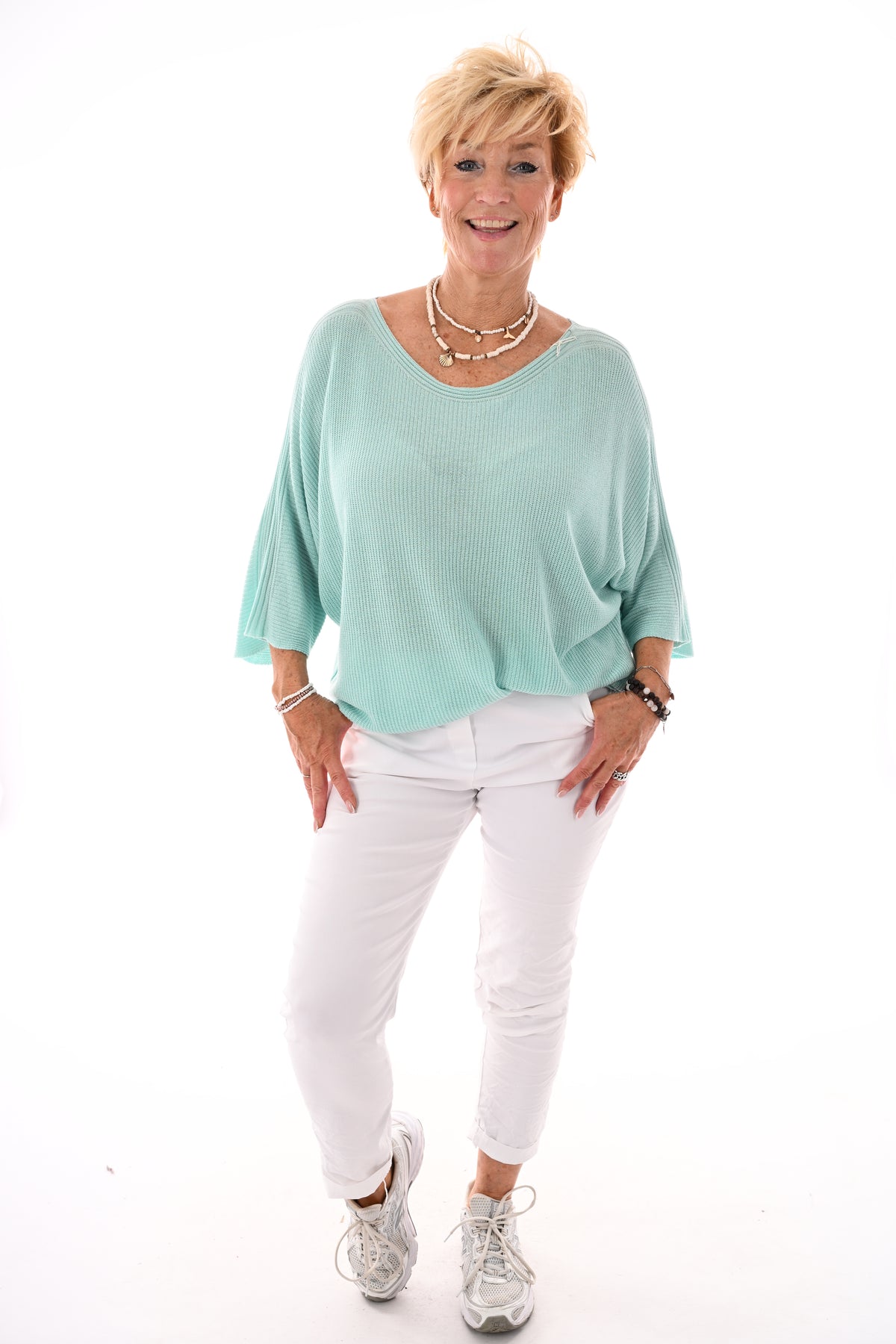 Gehaakte top vleermuis mouwen turquoise