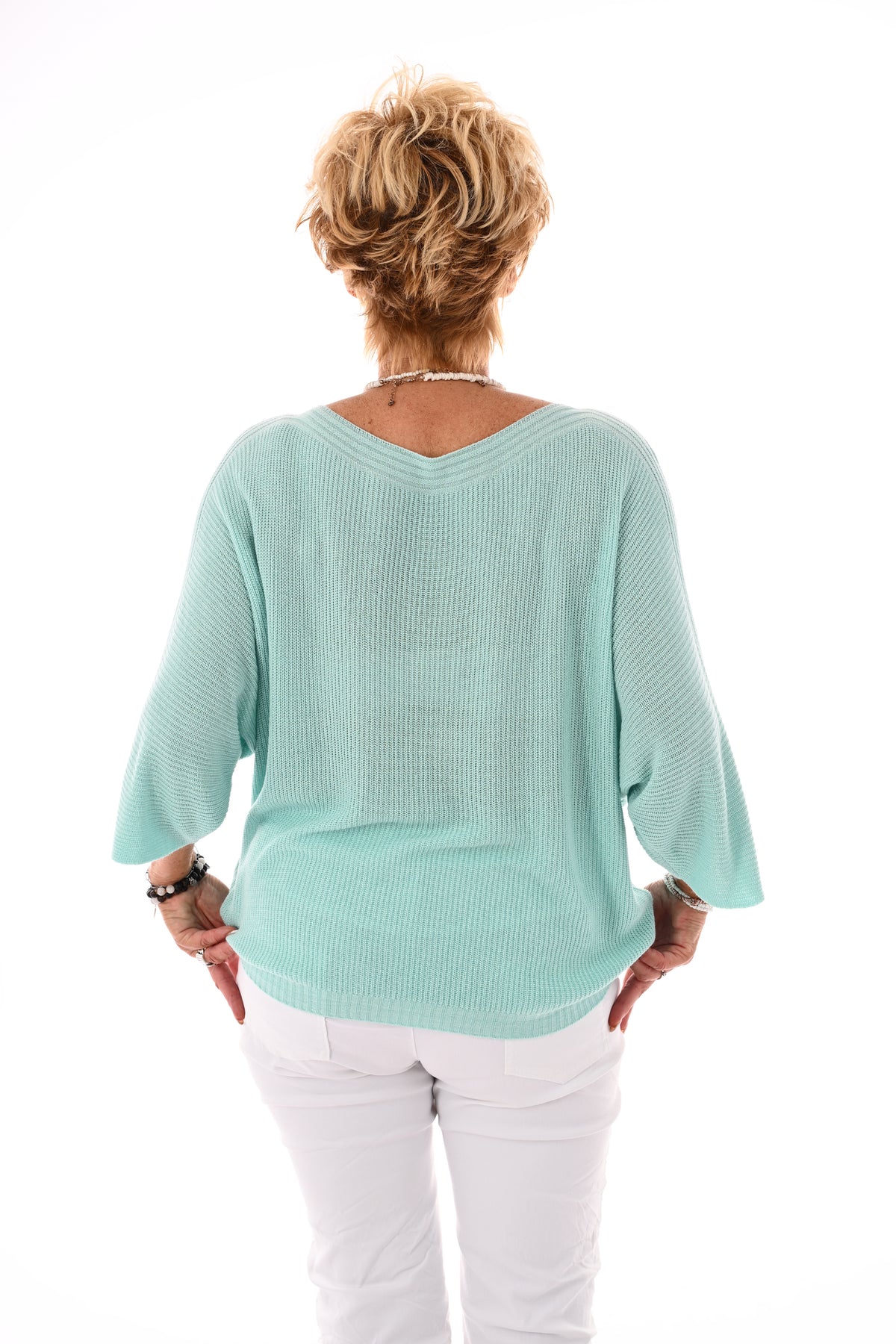 Gehaakte top vleermuis mouwen turquoise