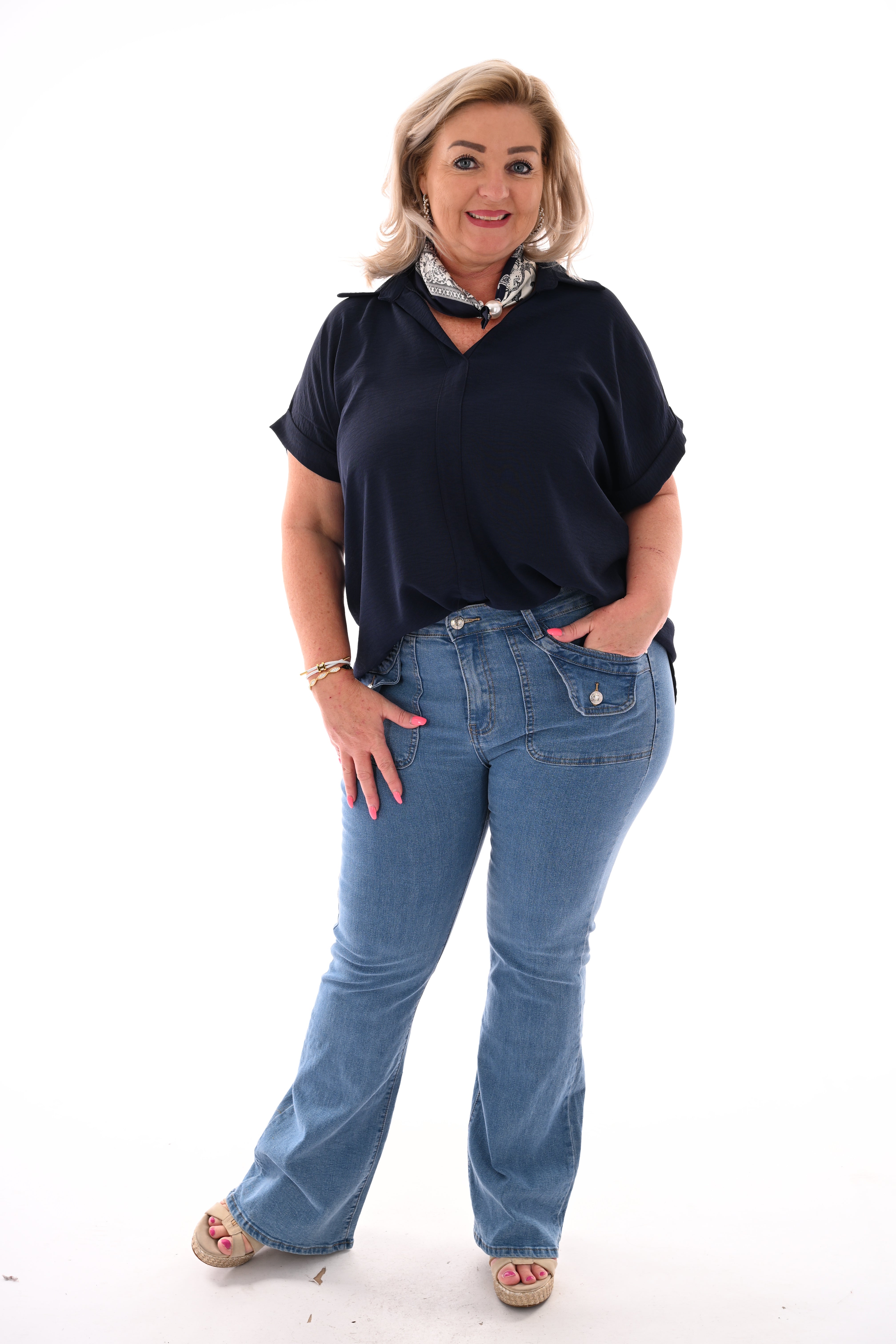Top v-hals kraag marineblauw