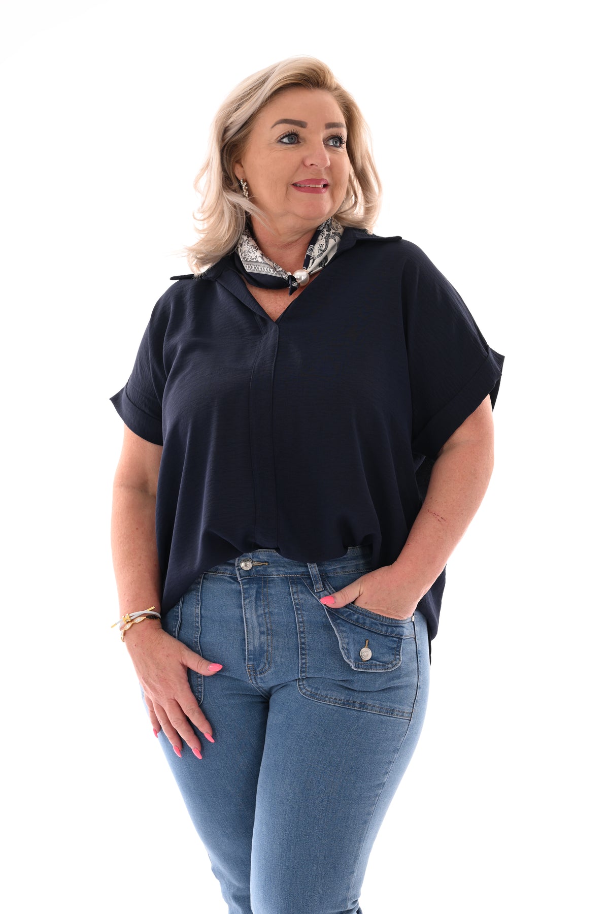 Top v-hals kraag marineblauw