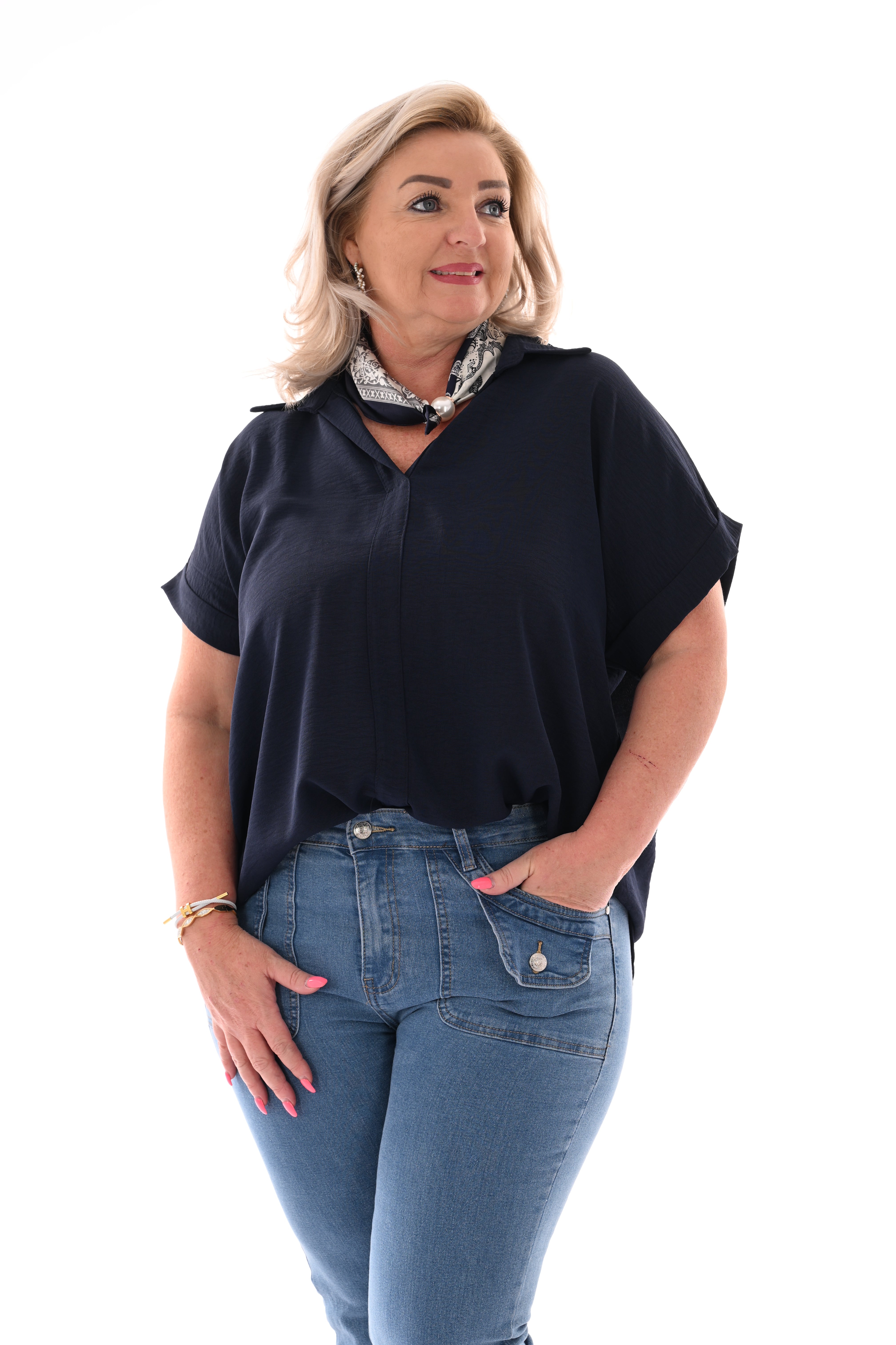 Top v-hals kraag marineblauw