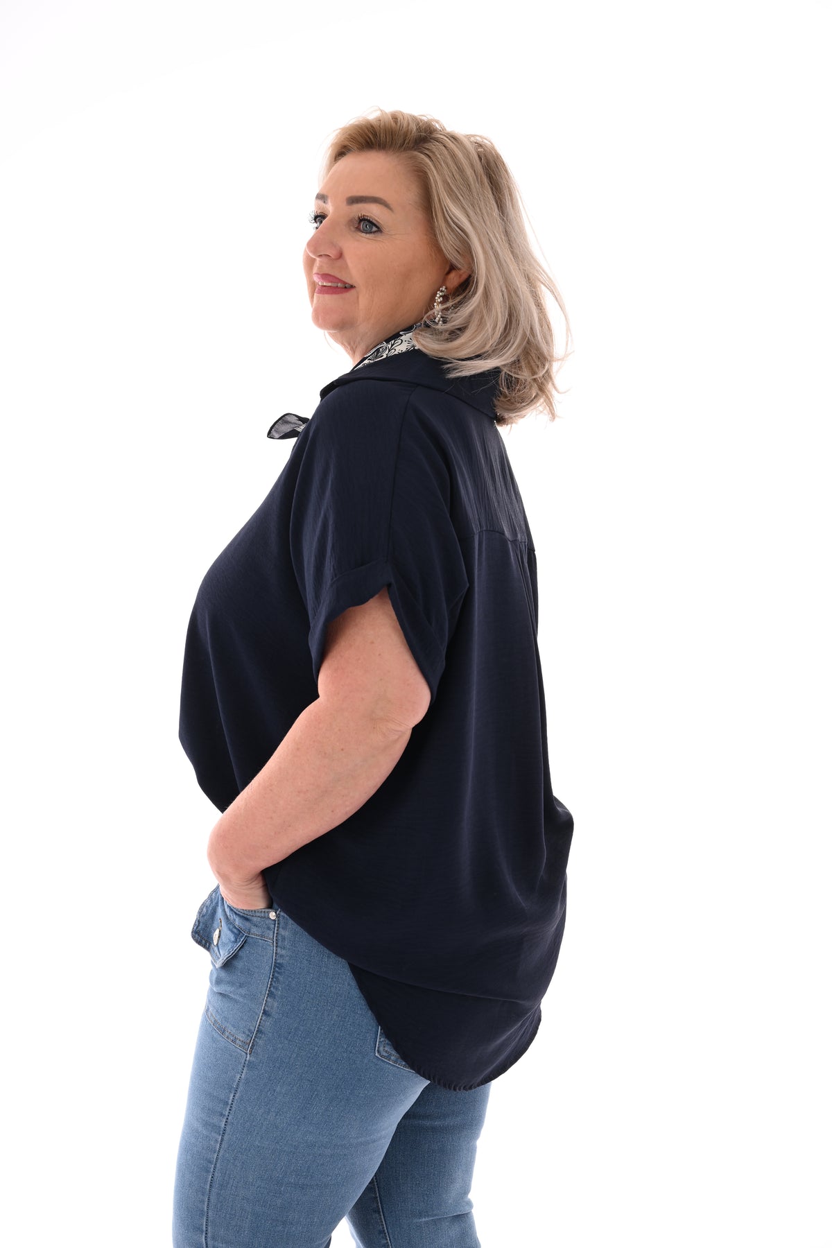 Top v-hals kraag marineblauw