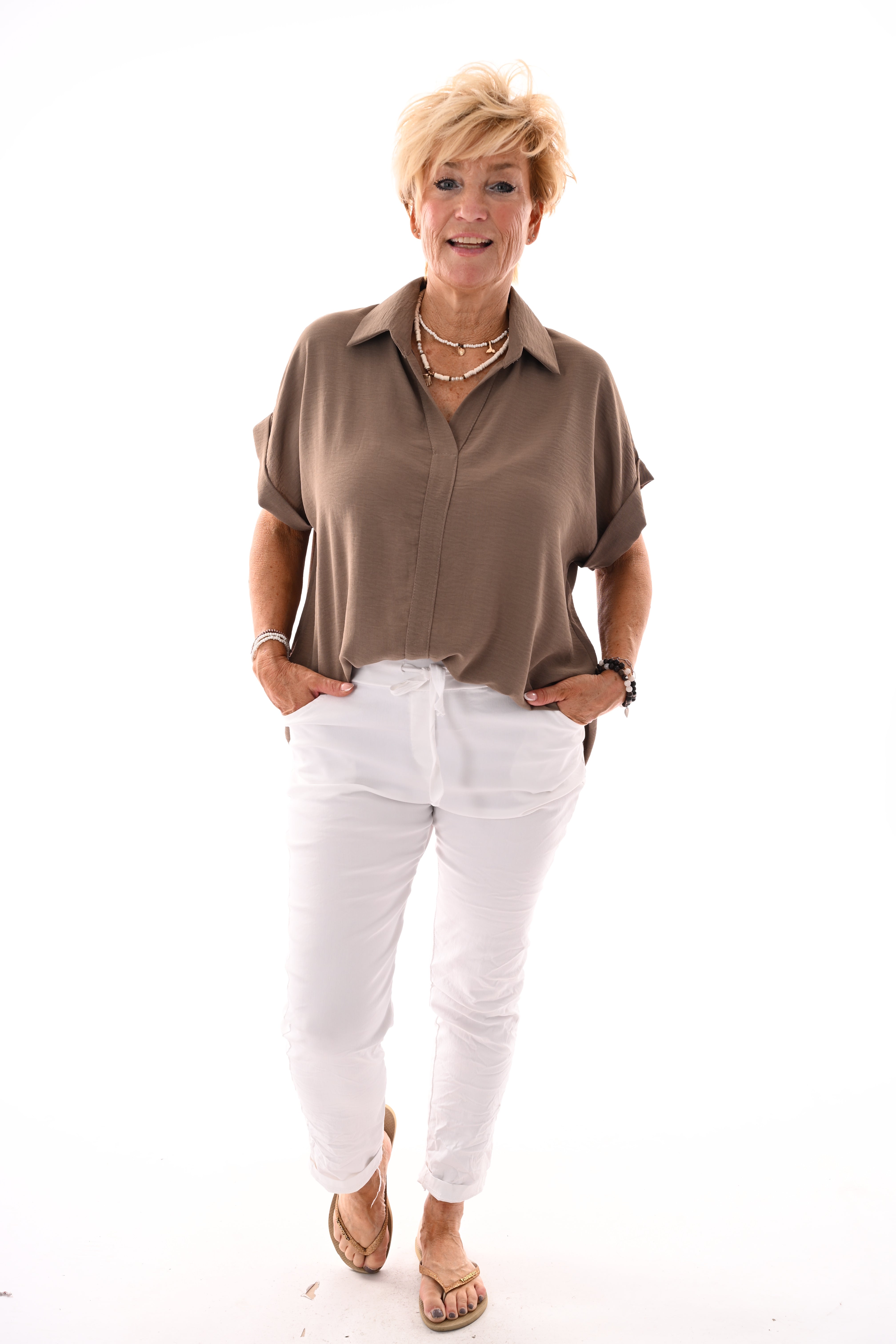 Top v-hals kraag taupe