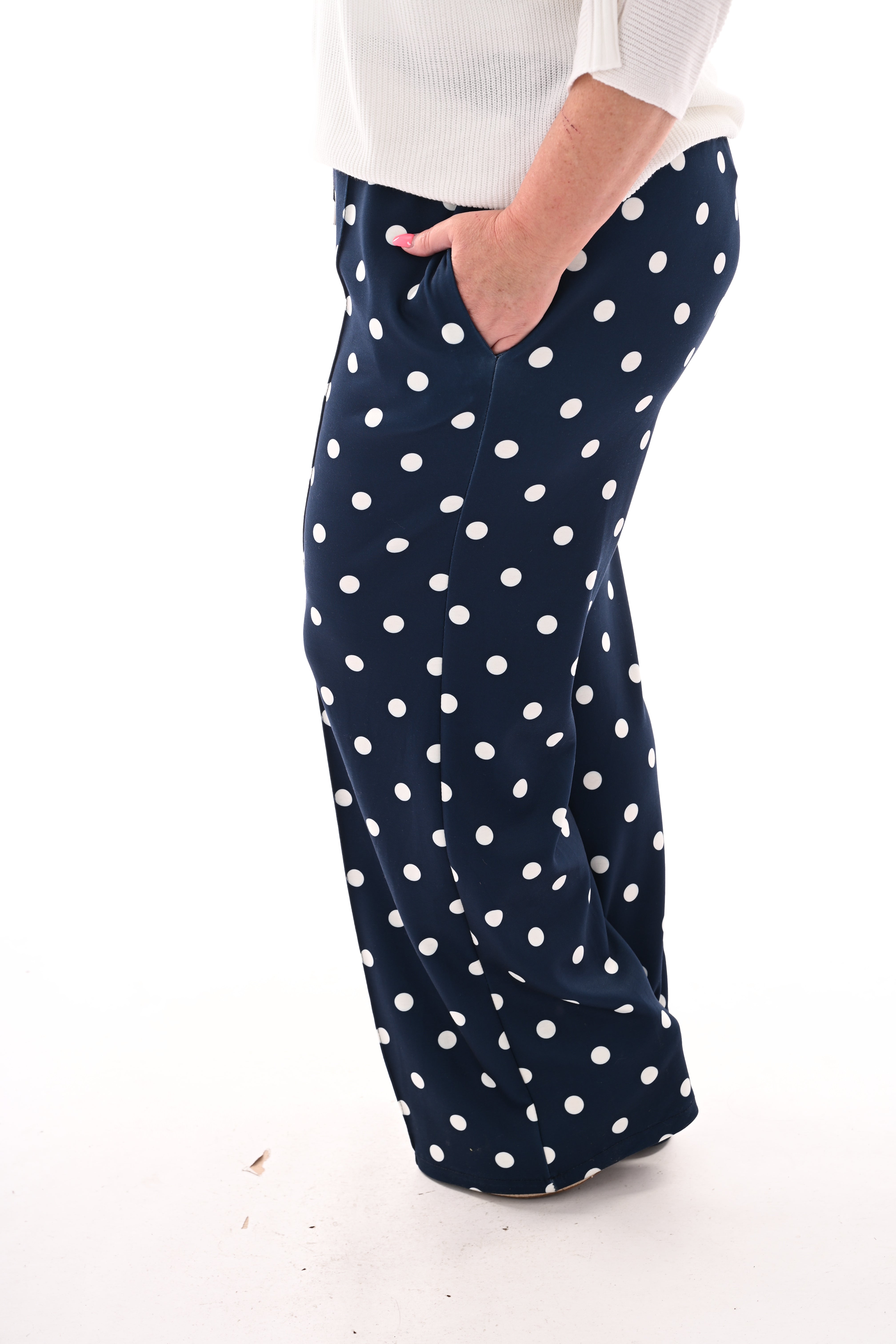 Broek stippen elastieken band marineblauw