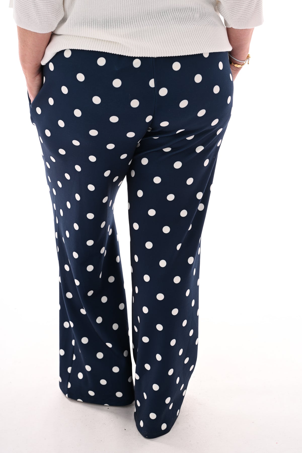 Broek stippen elastieken band marineblauw