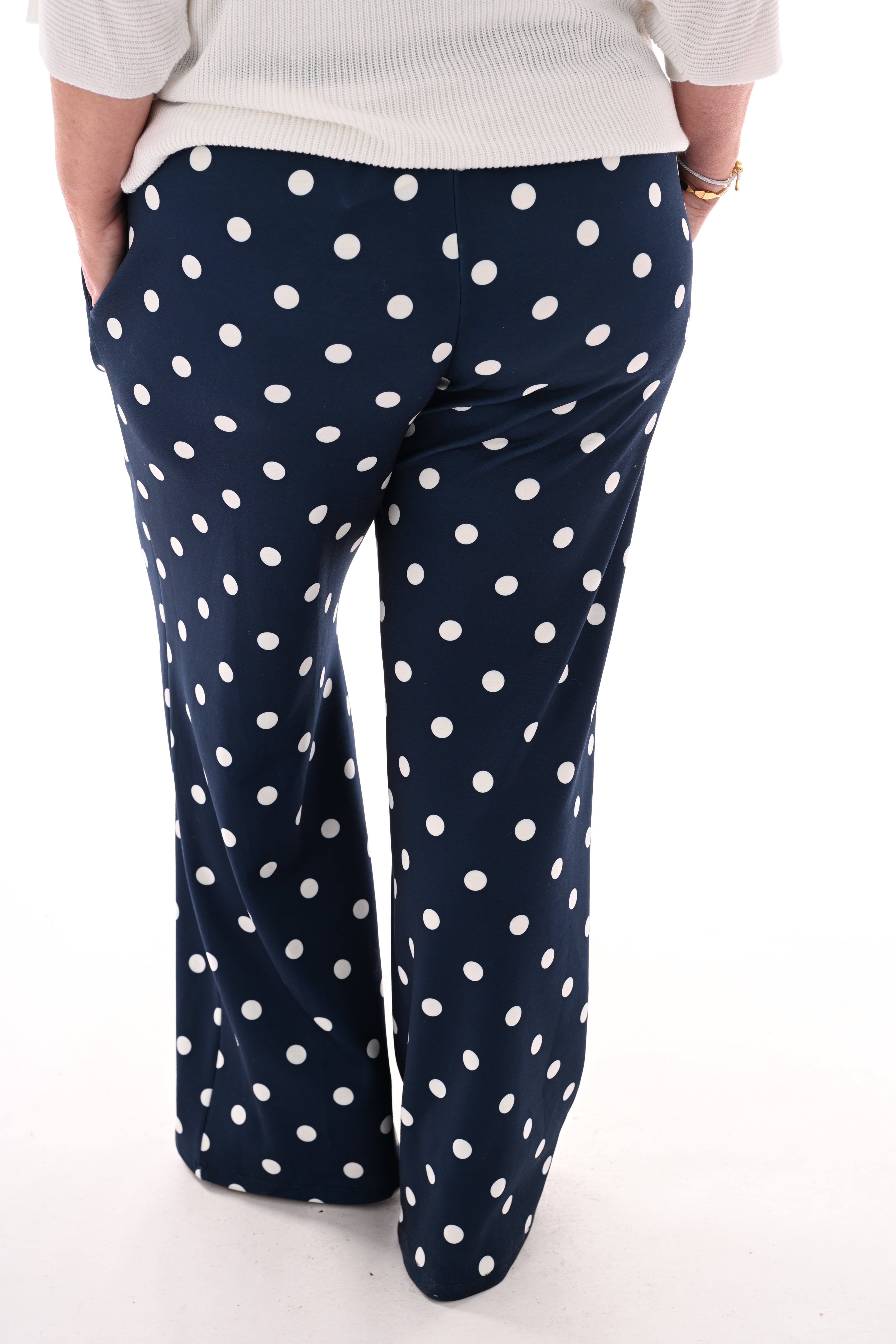 Broek stippen elastieken band marineblauw