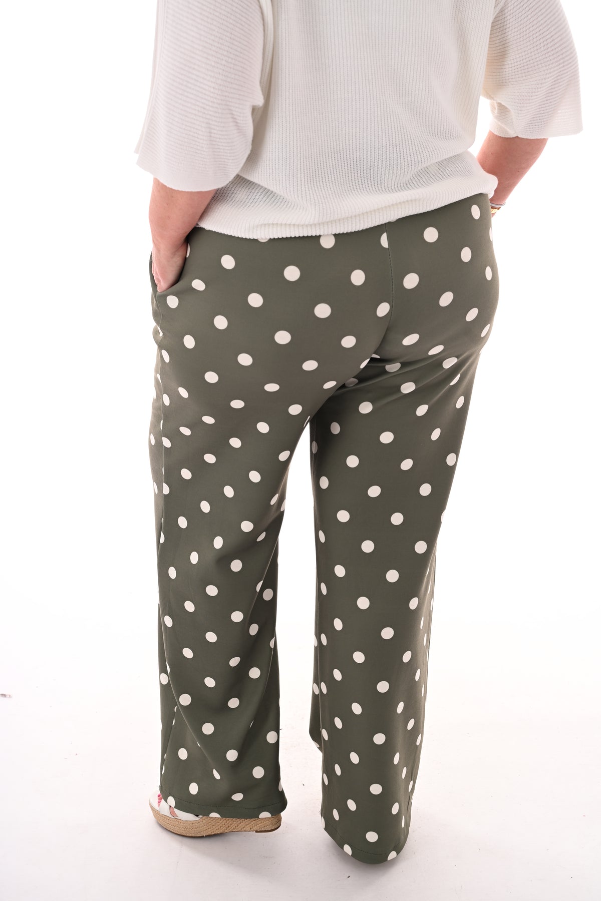 Broek stippen elastieken band legergroen