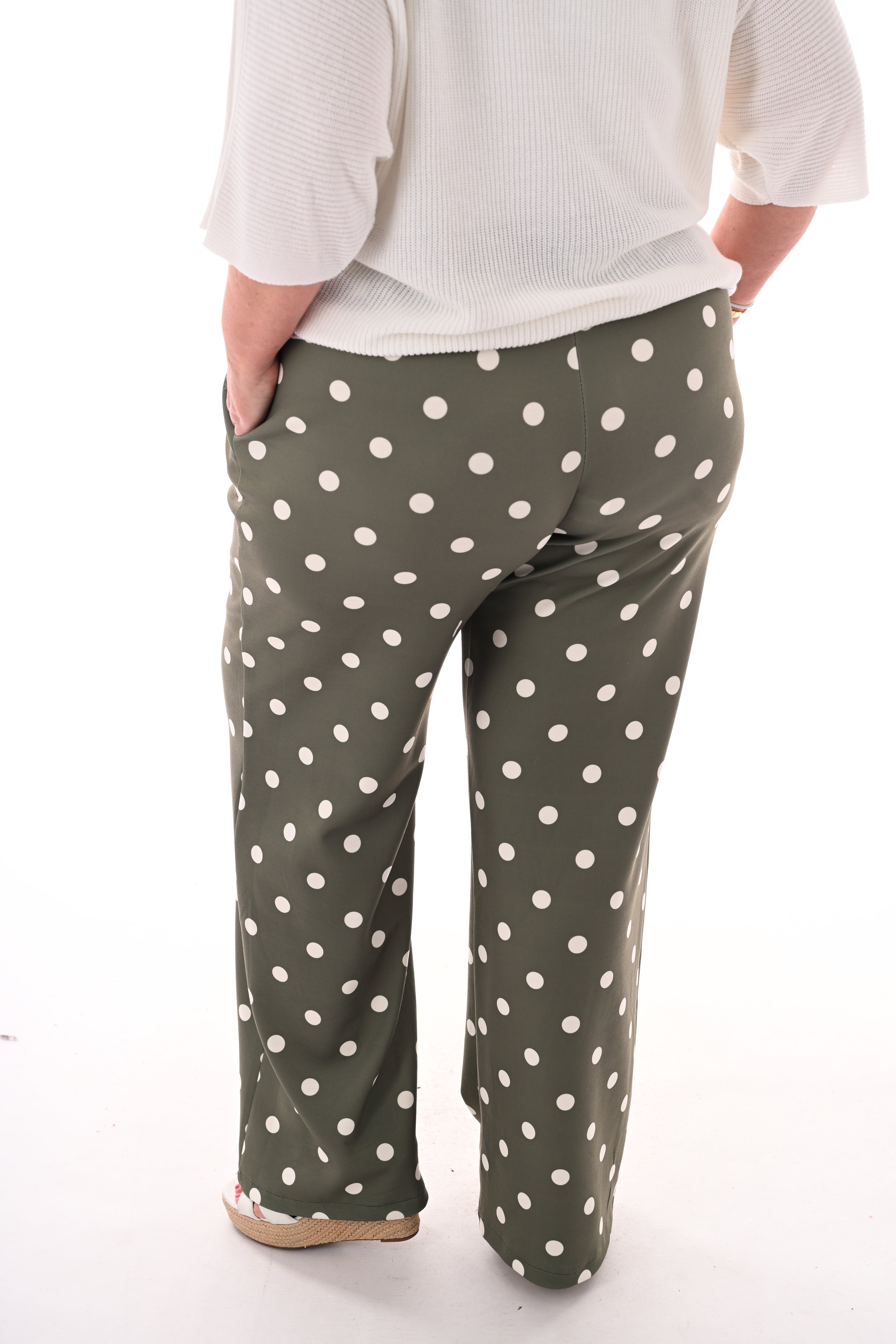 Broek stippen elastieken band legergroen