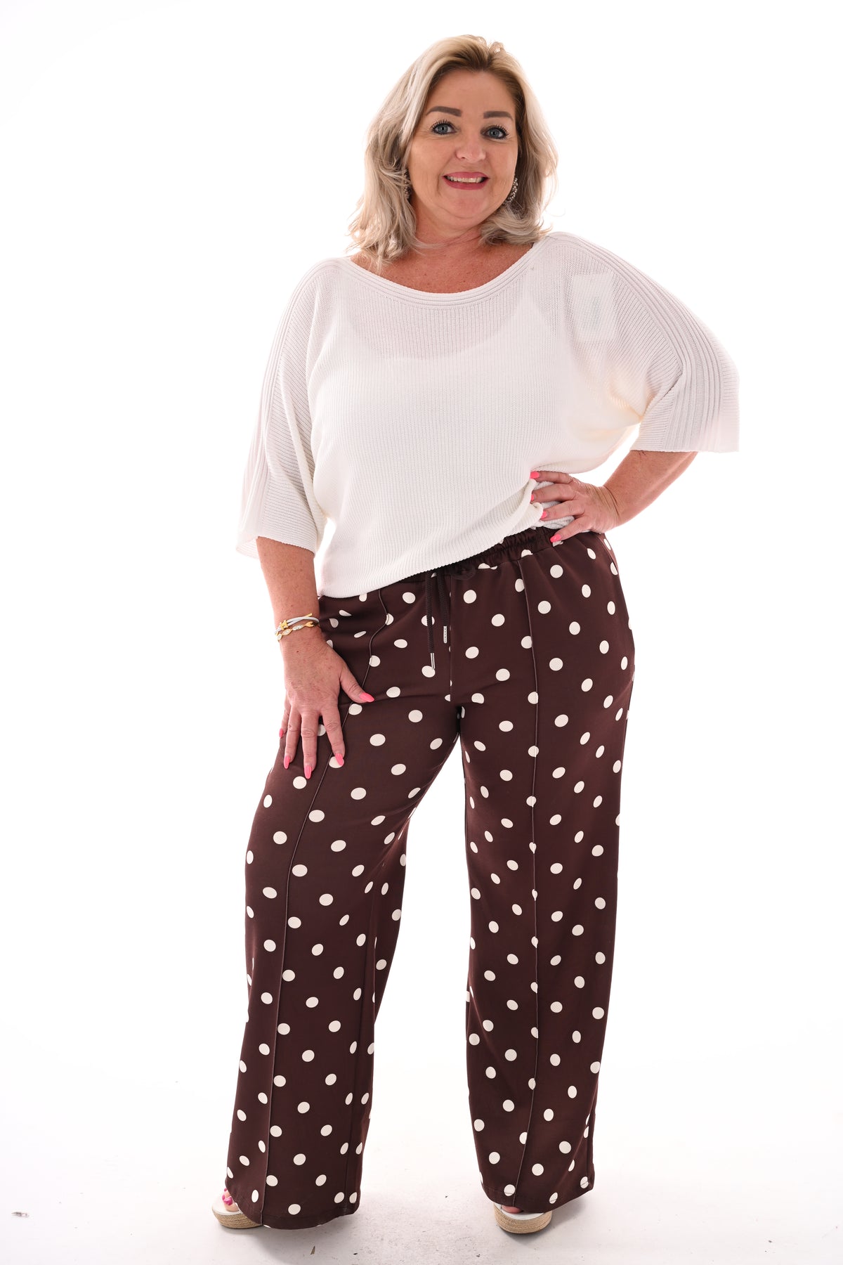 Broek stippen elastieken band bruin