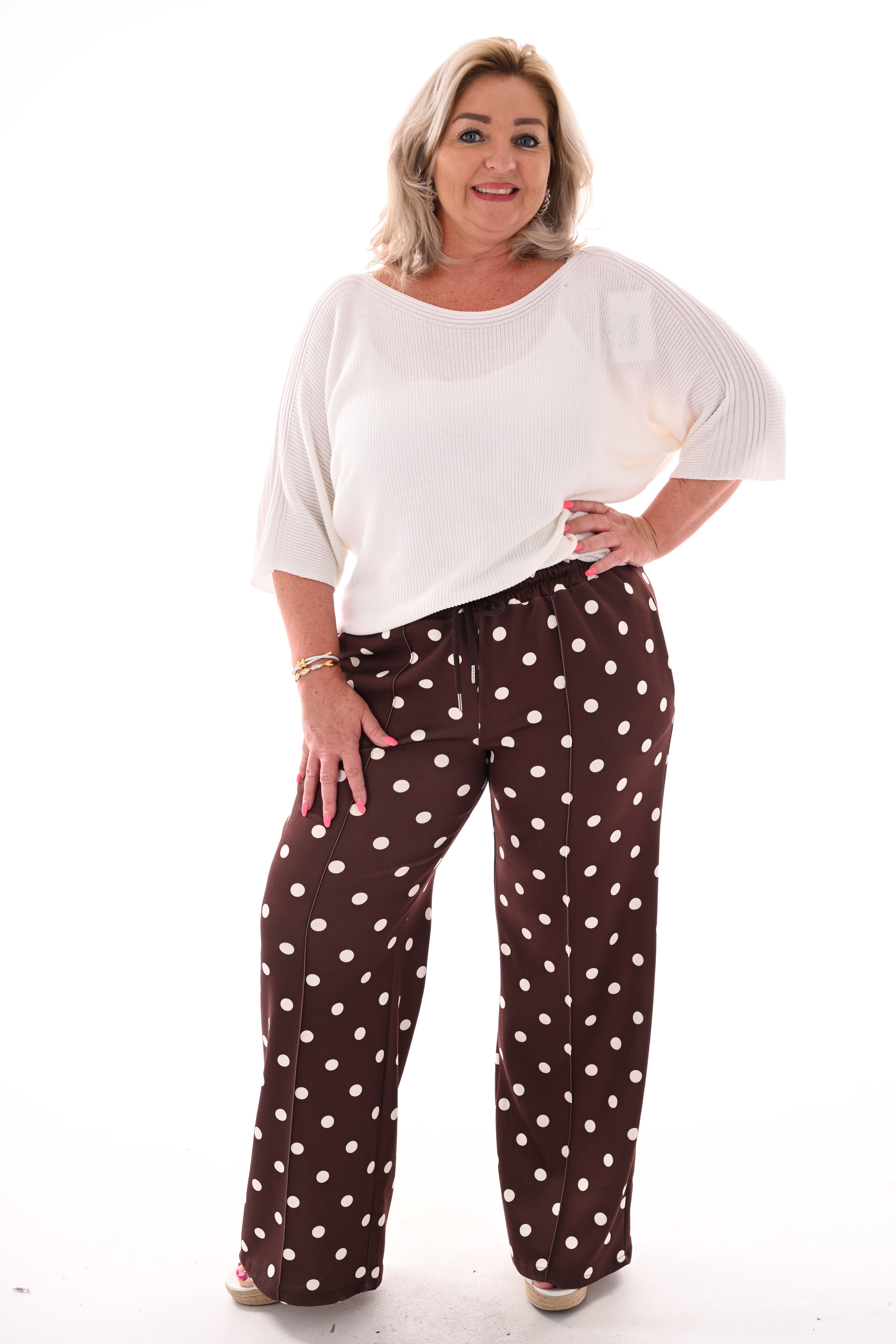 Broek stippen elastieken band bruin