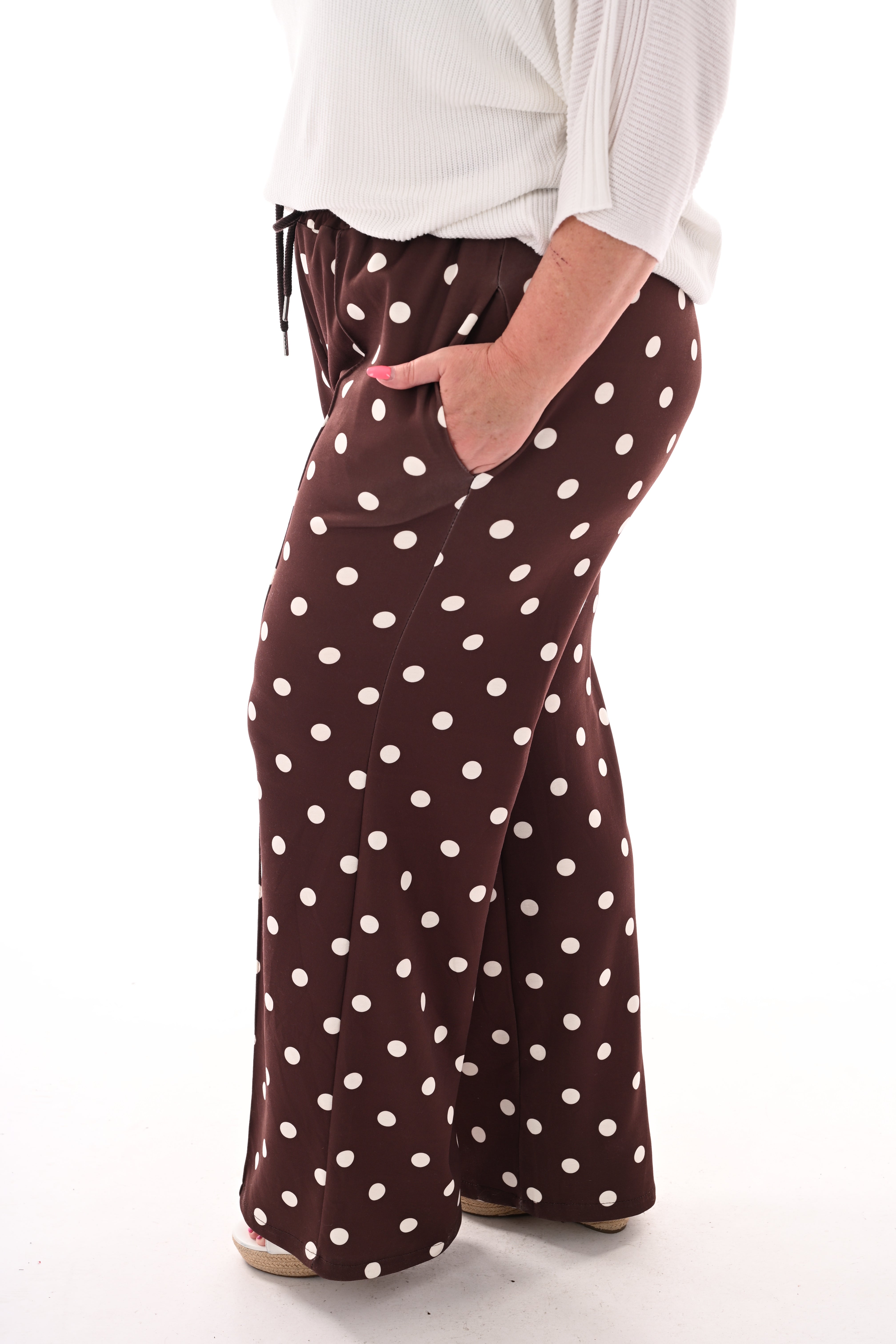 Broek stippen elastieken band bruin
