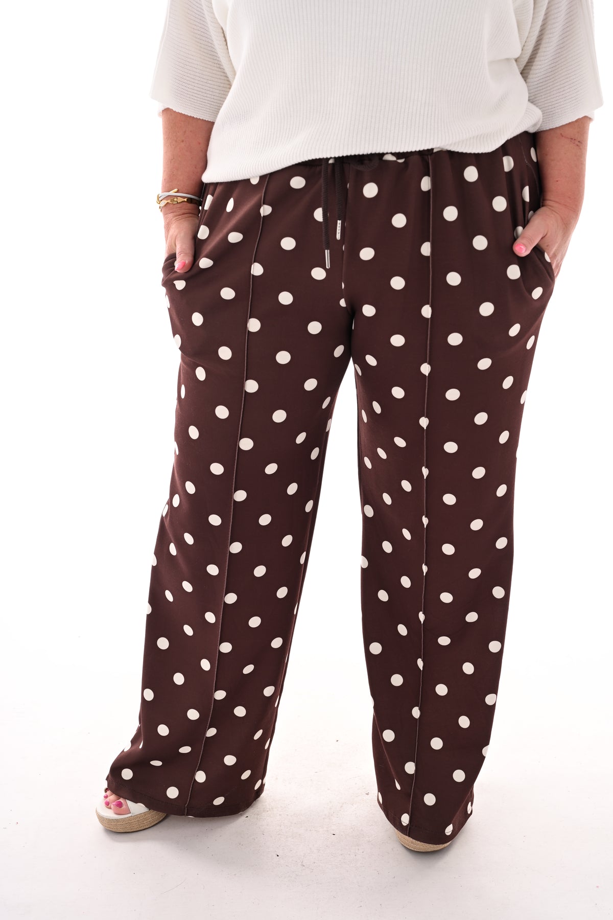 Broek stippen elastieken band bruin