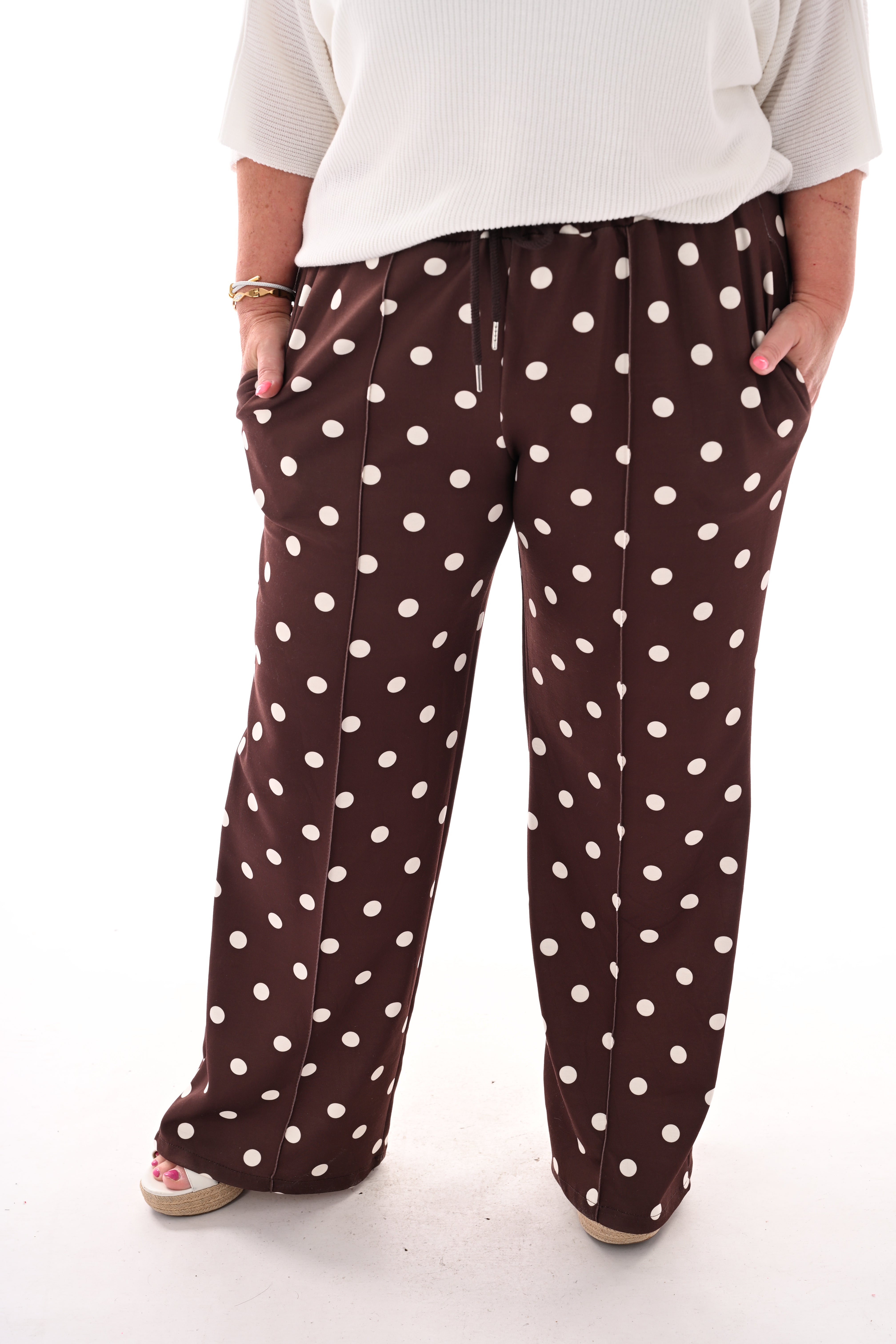 Broek stippen elastieken band bruin