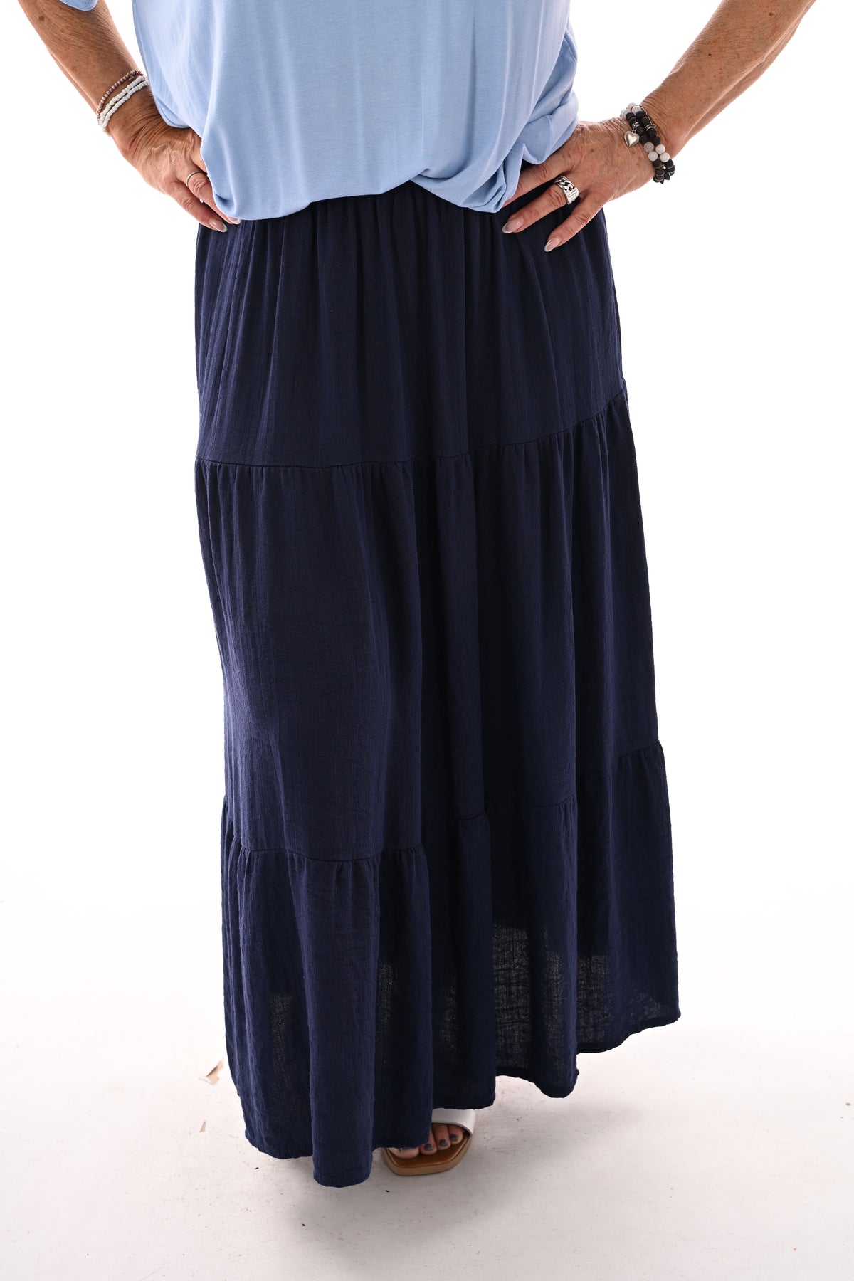 Rok elastieken band en stroken marineblauw