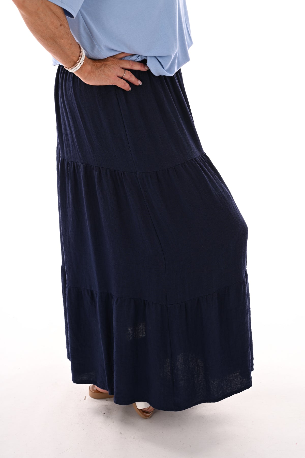 Rok elastieken band en stroken marineblauw