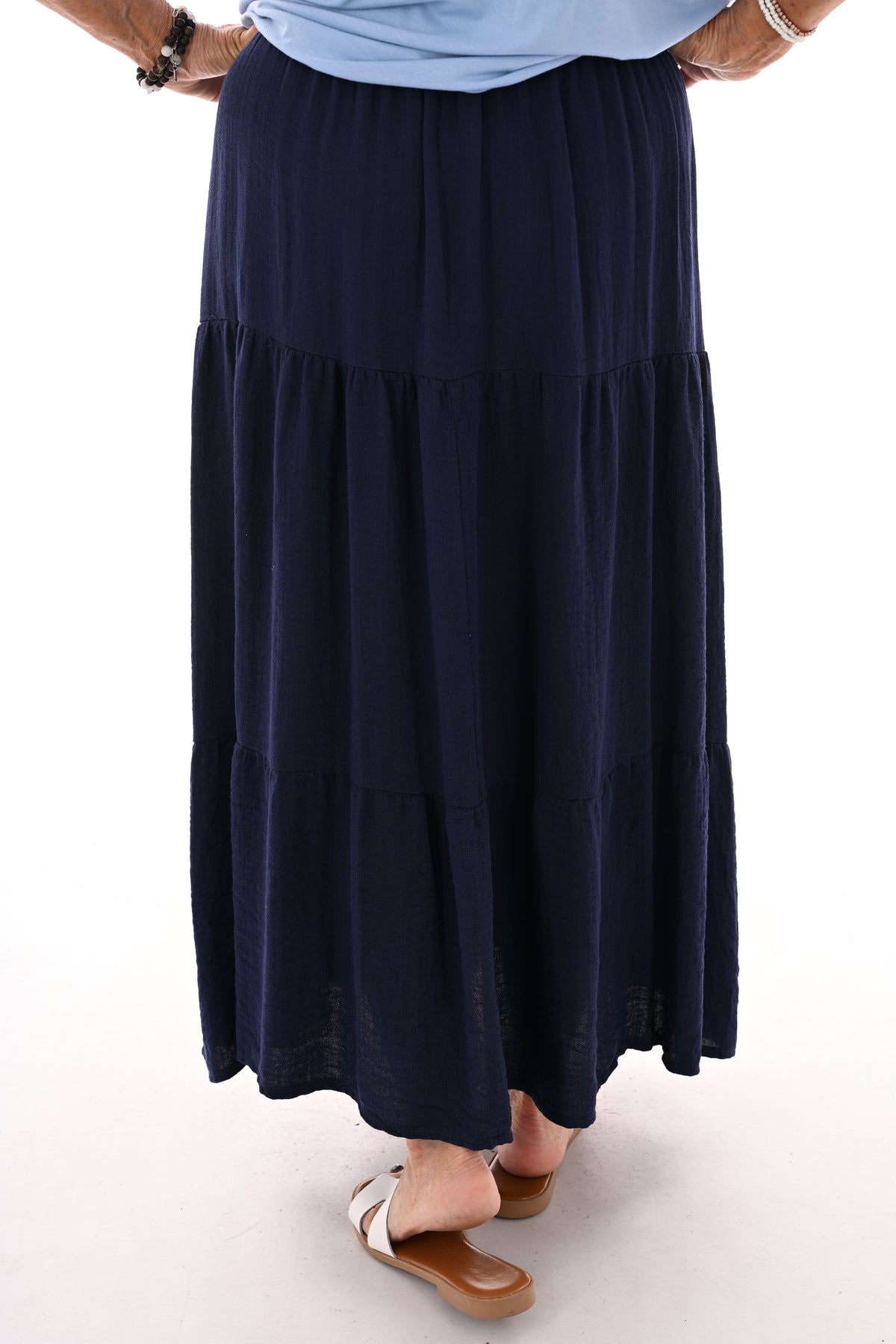 Rok elastieken band en stroken marineblauw