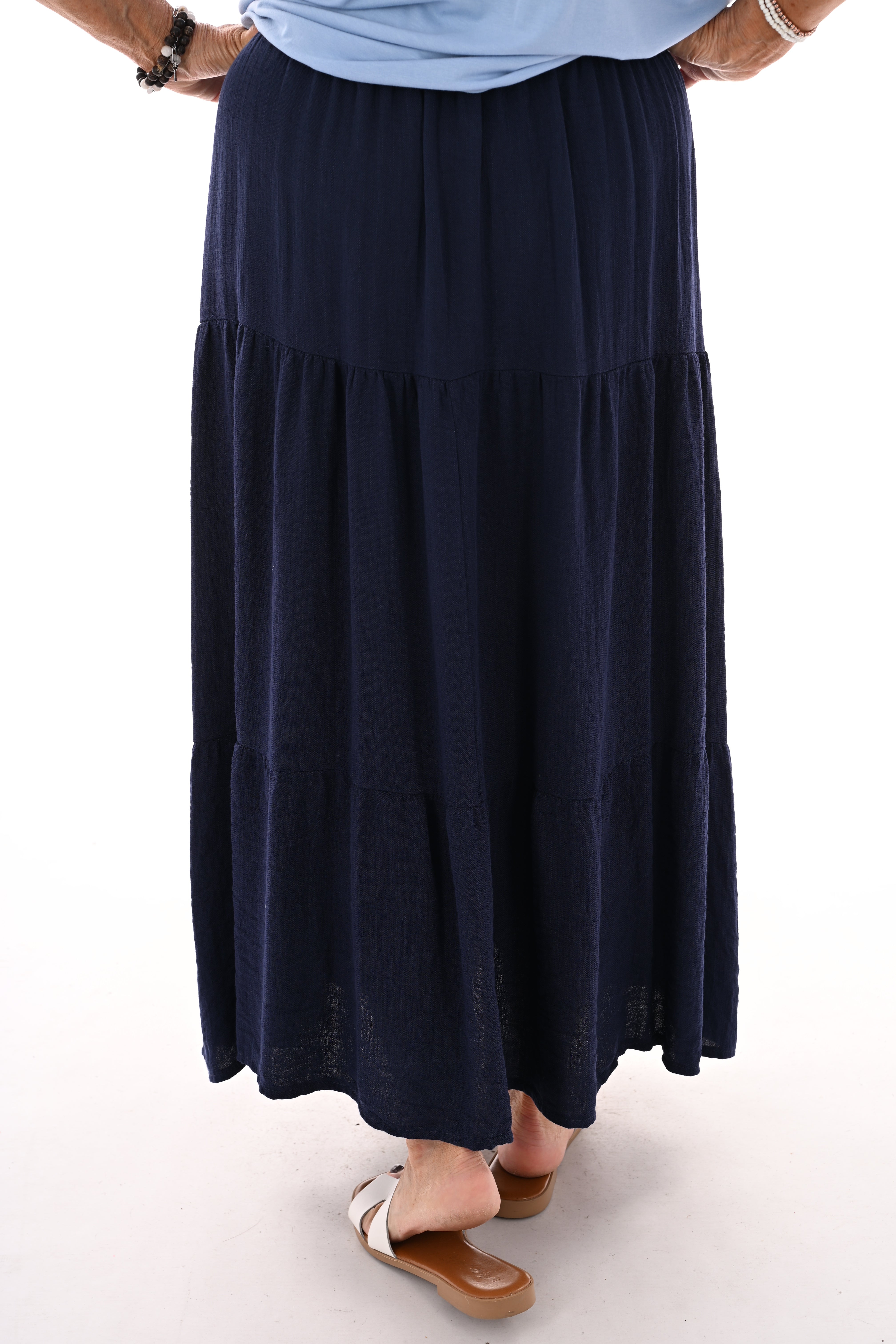 Rok elastieken band en stroken marineblauw
