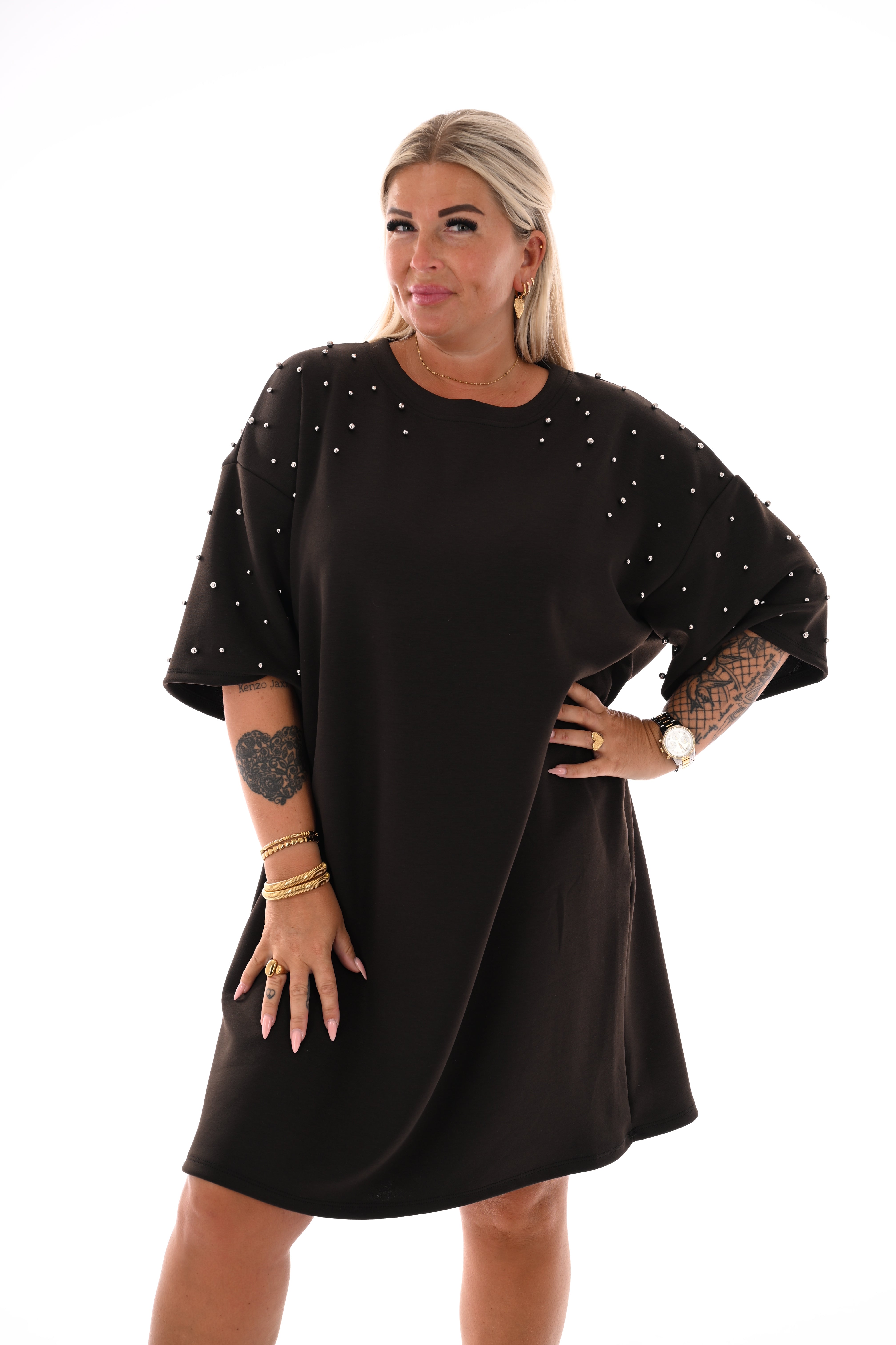 Sweaterdress studs donkerbruin