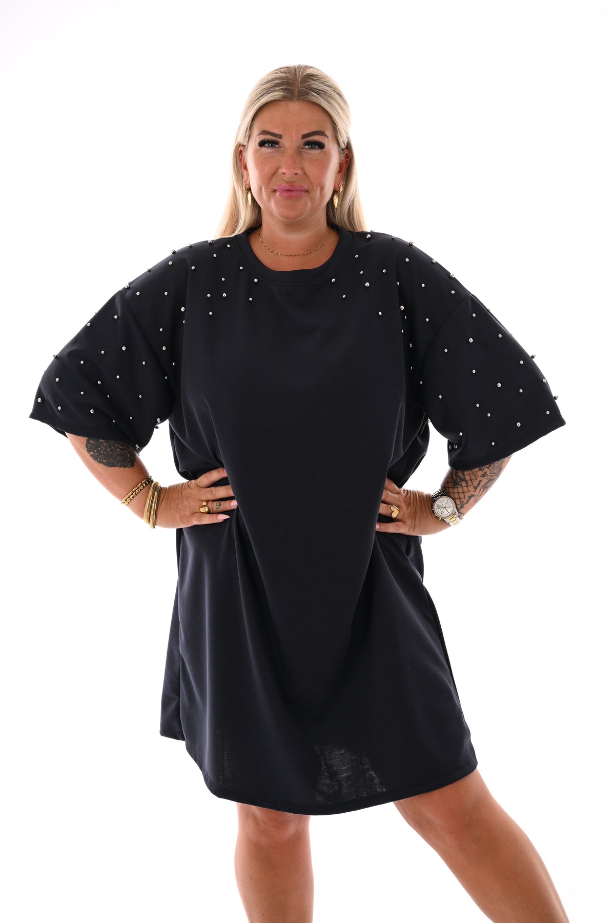 Sweaterdress studs marineblauw