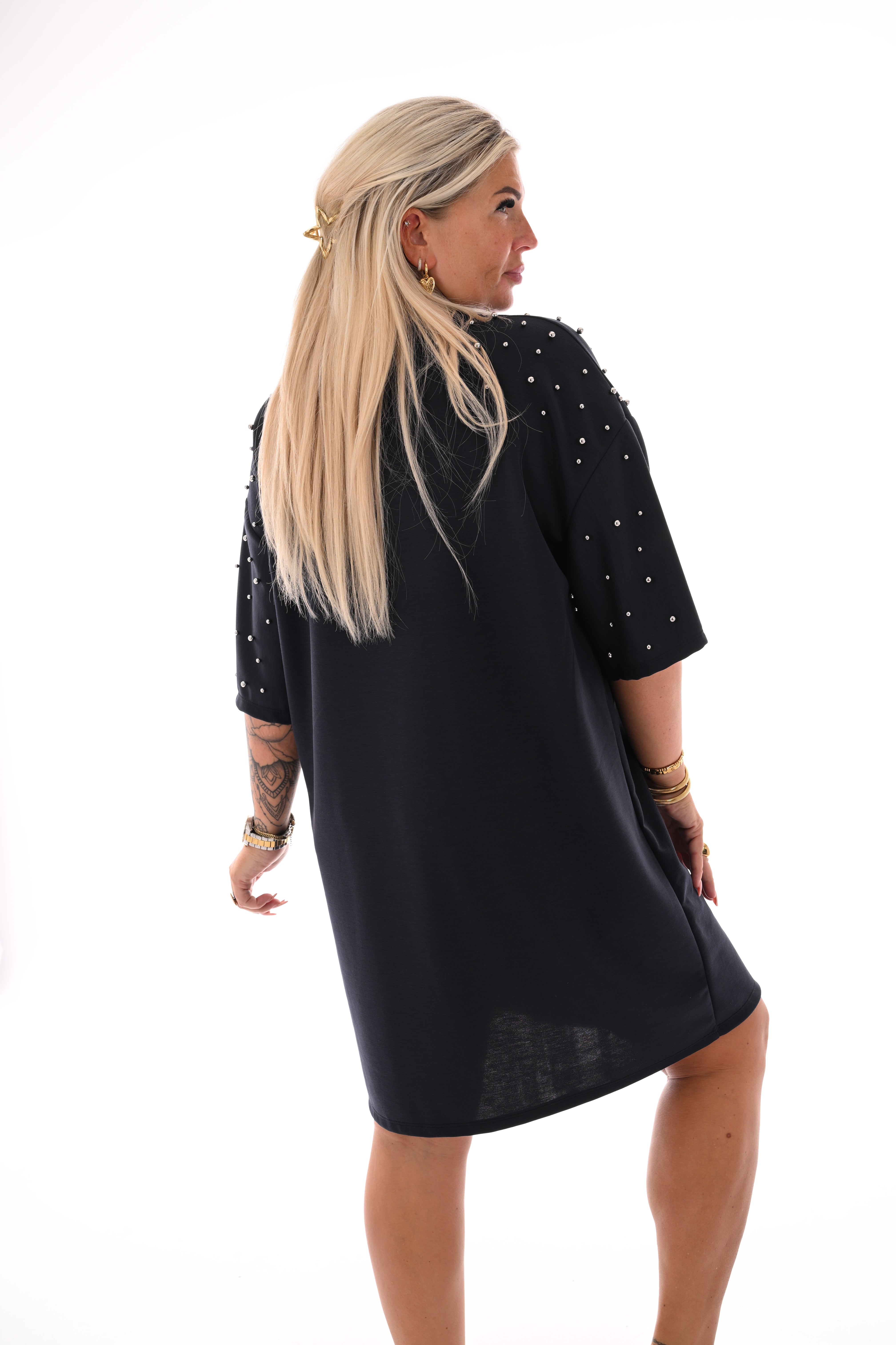 Sweaterdress studs marineblauw