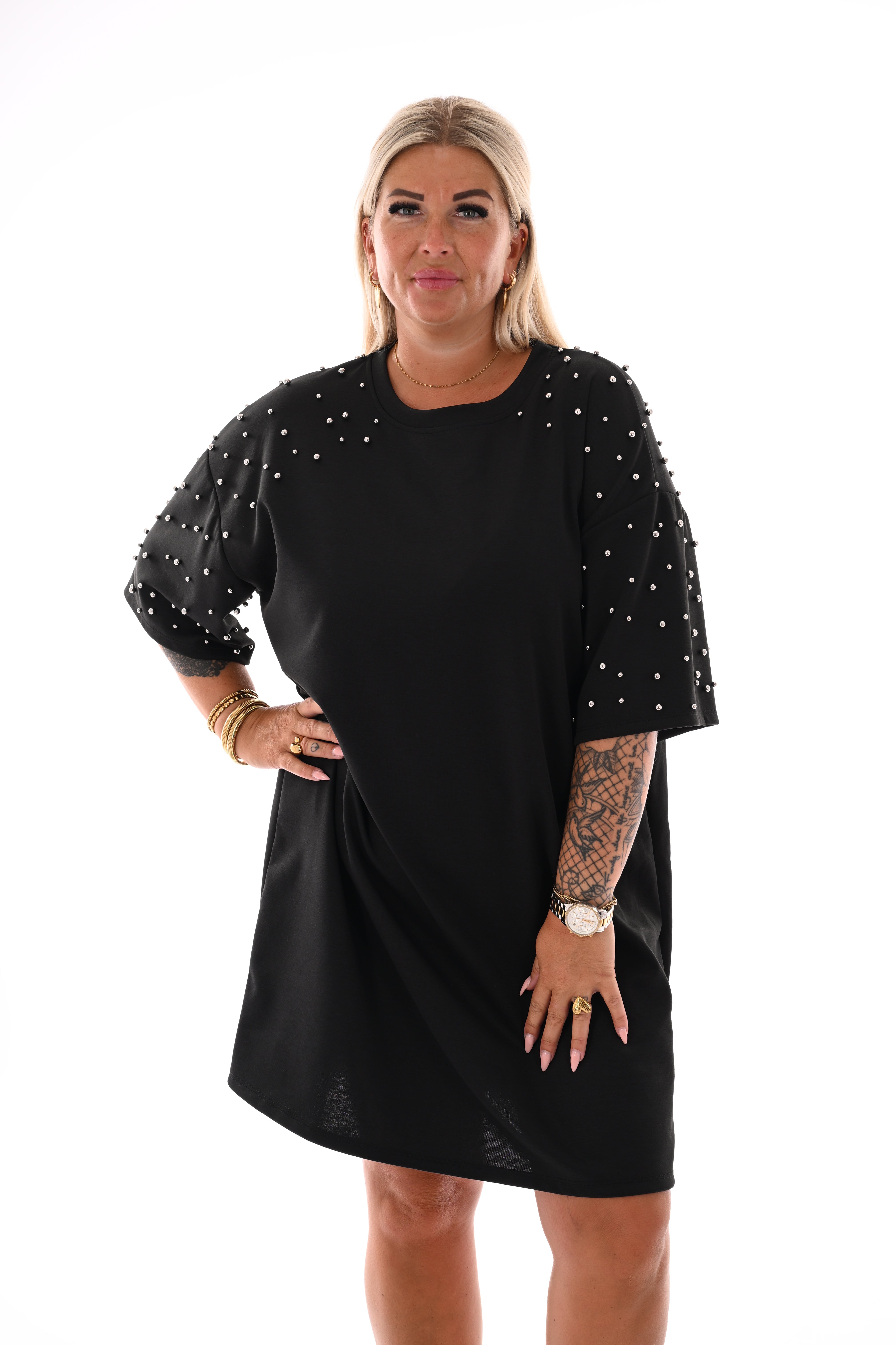 Sweaterdress studs zwart