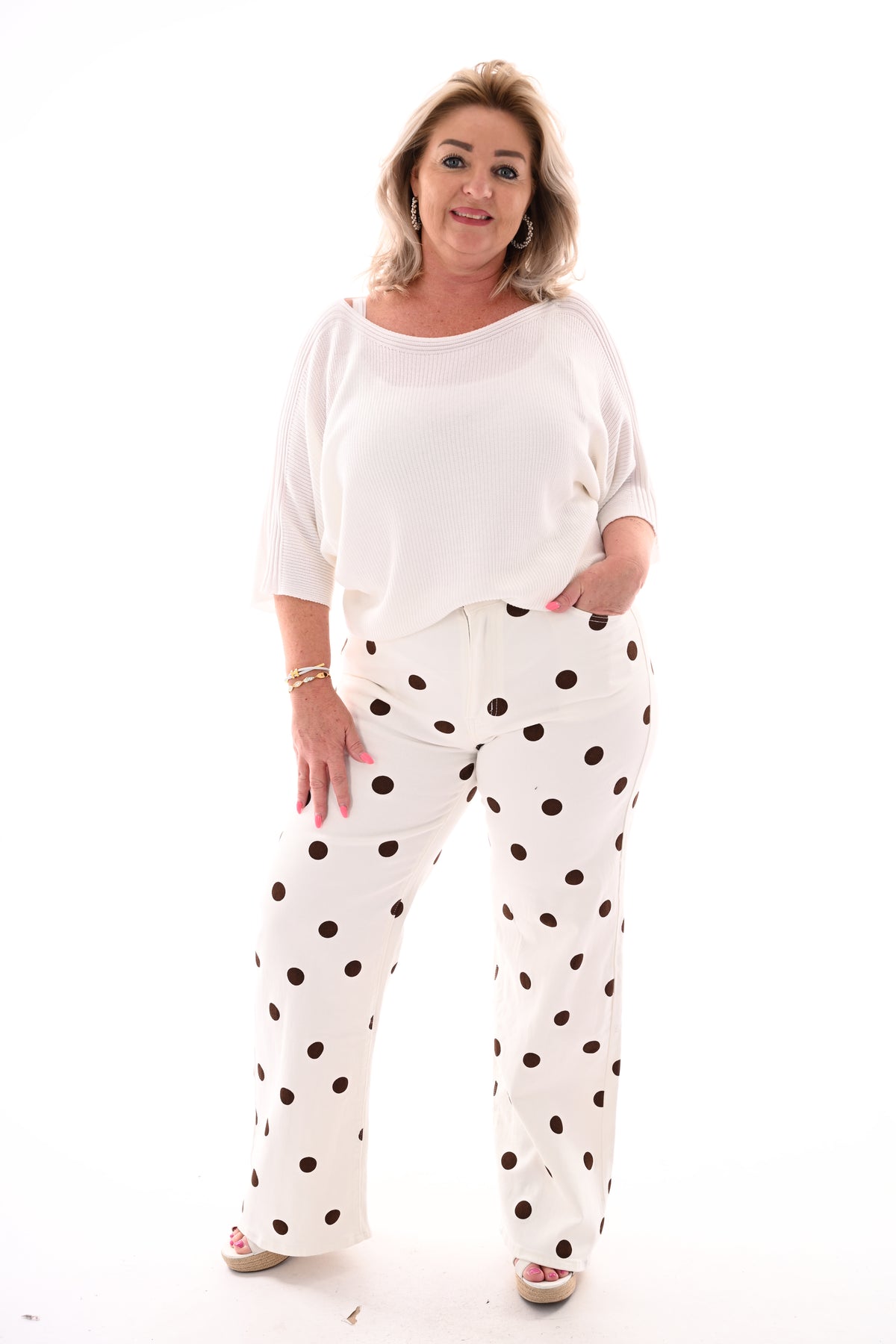 My Queen wide leg dots jeans roomwit/bruin