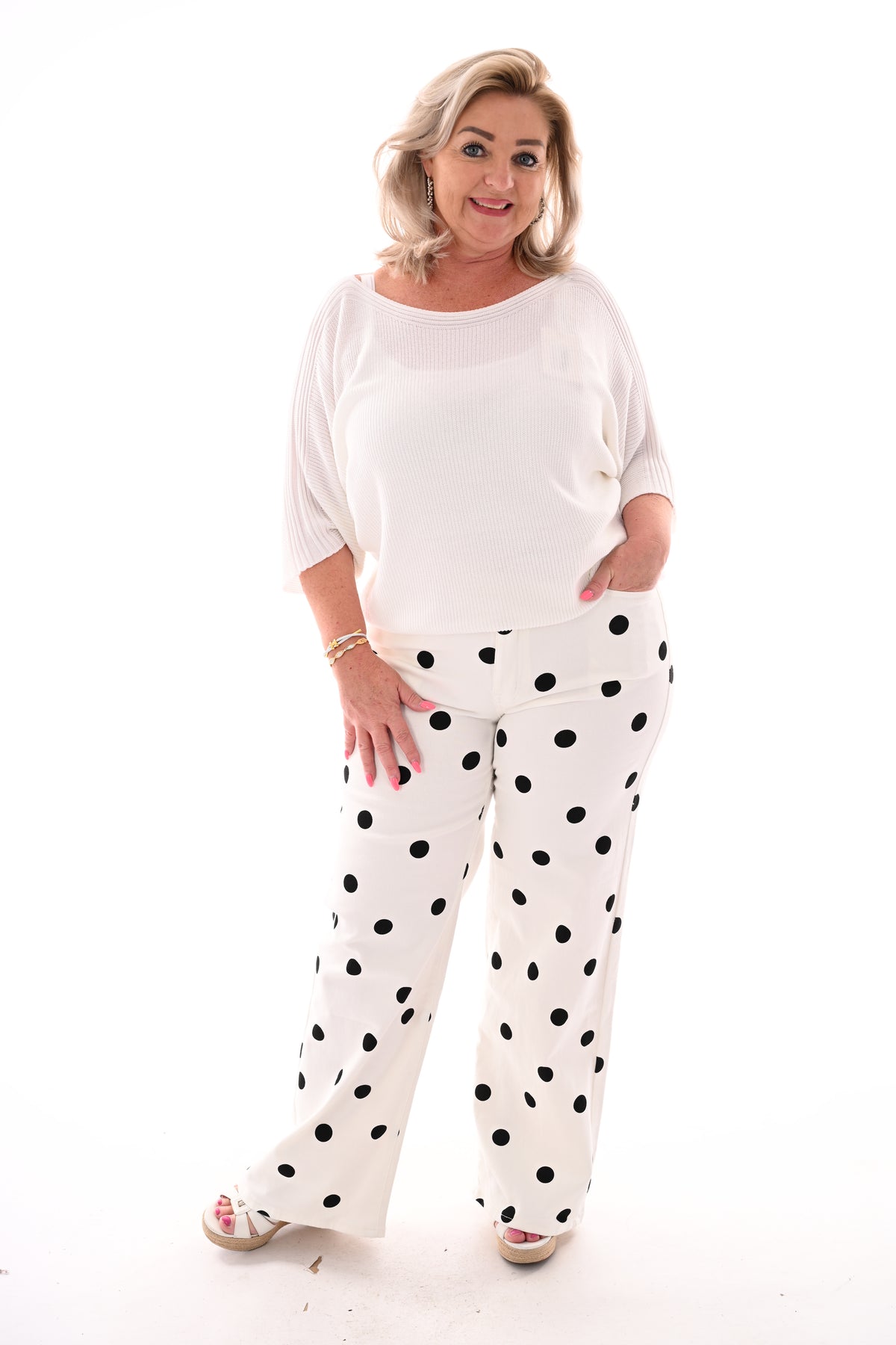 My Queen wide leg dots jeans roomwit/zwart
