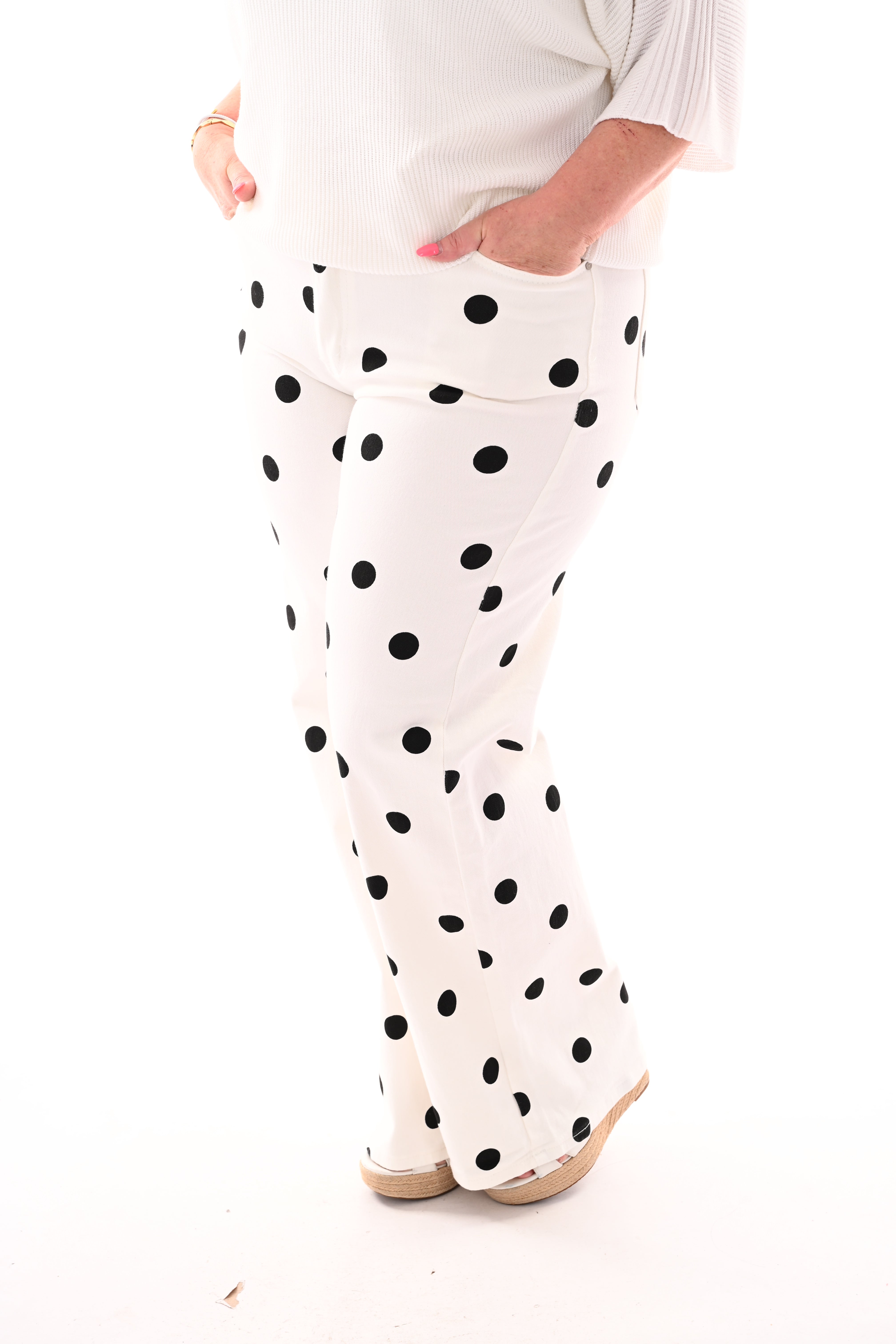 My Queen wide leg dots jeans roomwit/zwart