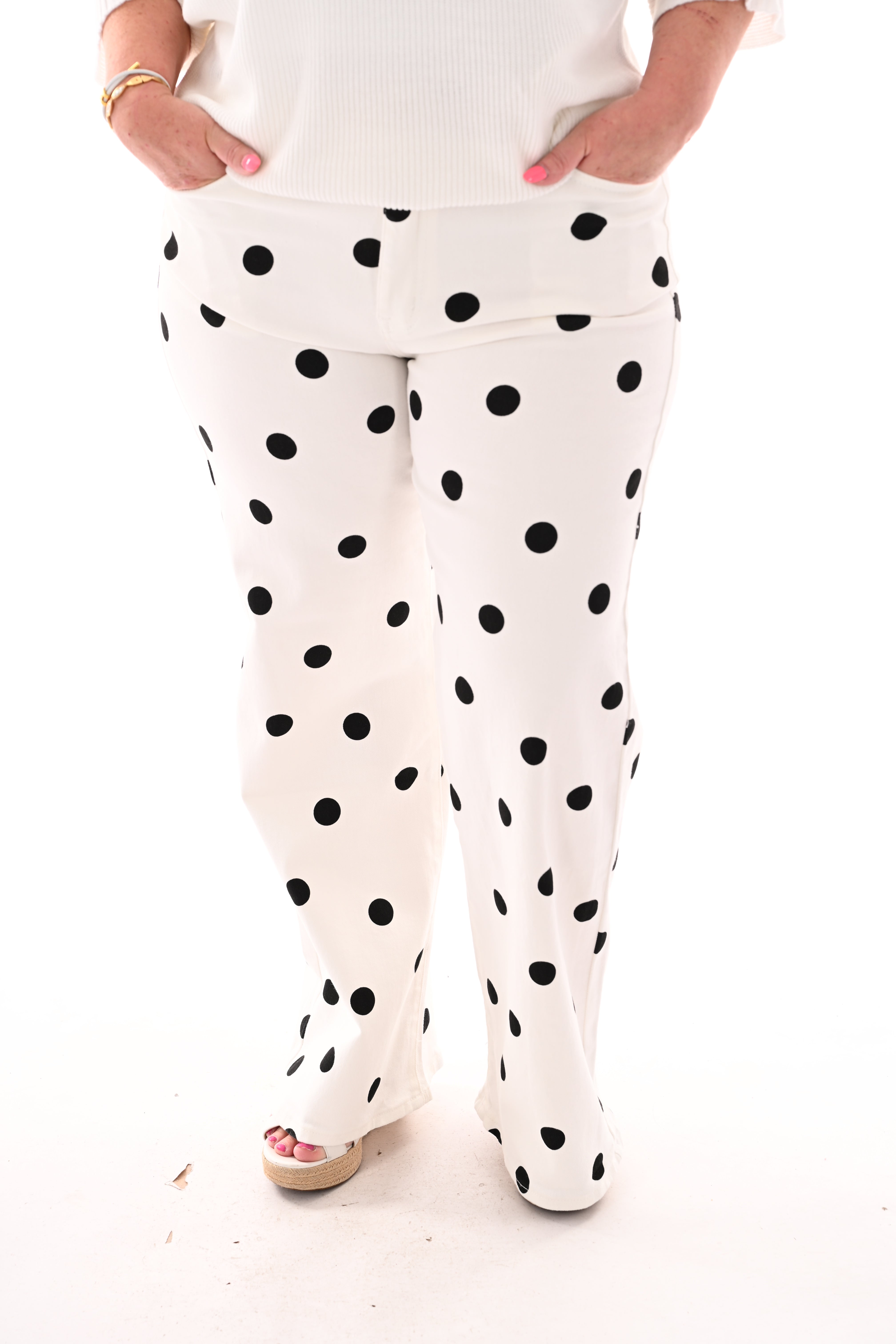 My Queen wide leg dots jeans roomwit/zwart
