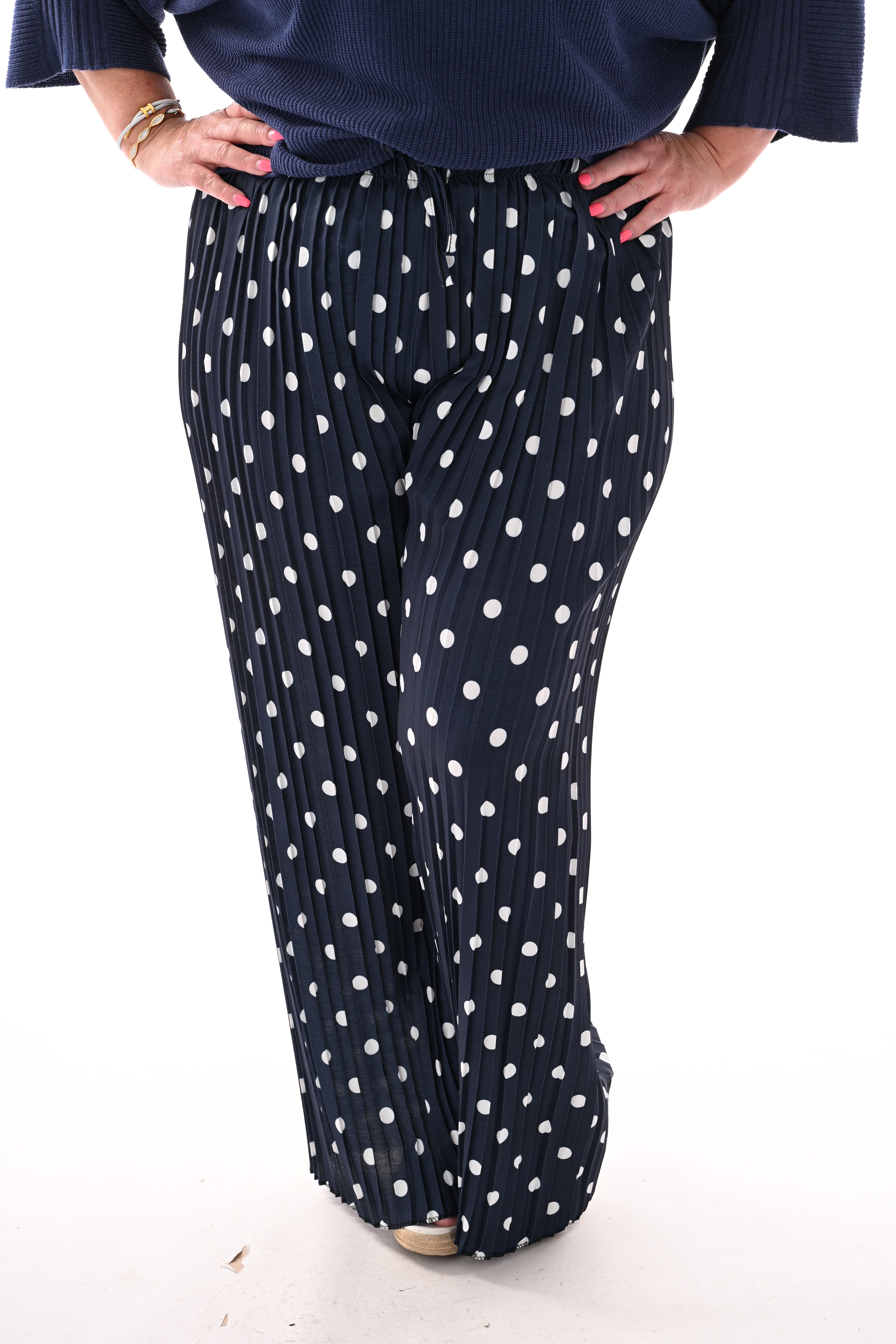 Dots plisse broek marineblauw