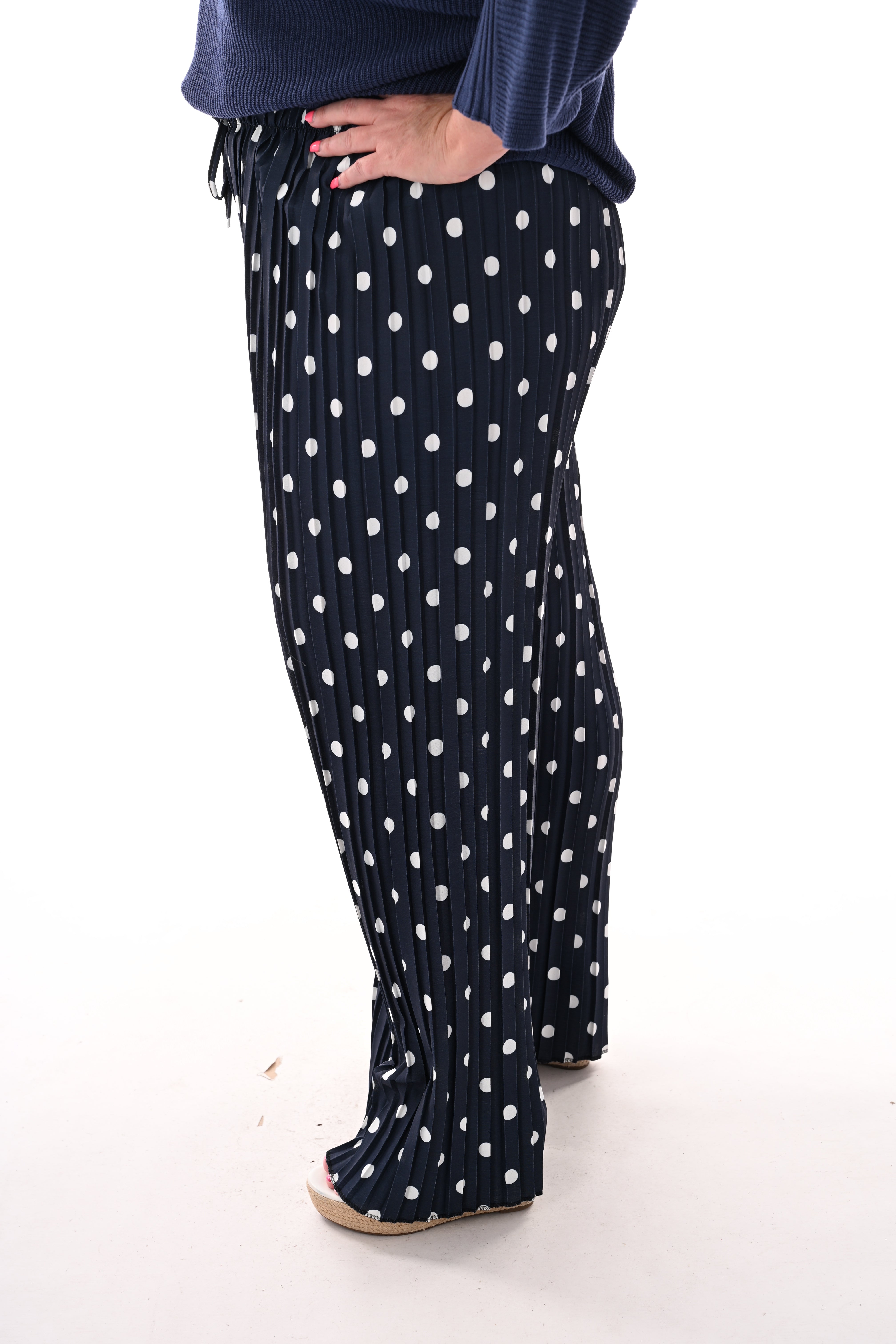Dots plisse broek marineblauw
