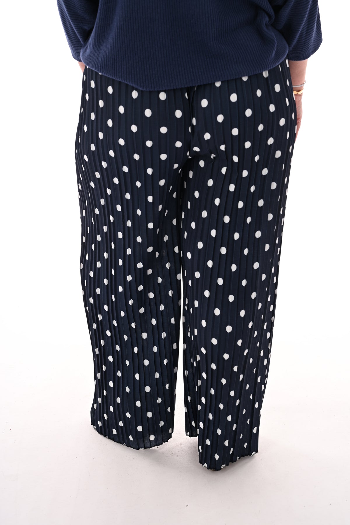 Dots plisse broek marineblauw
