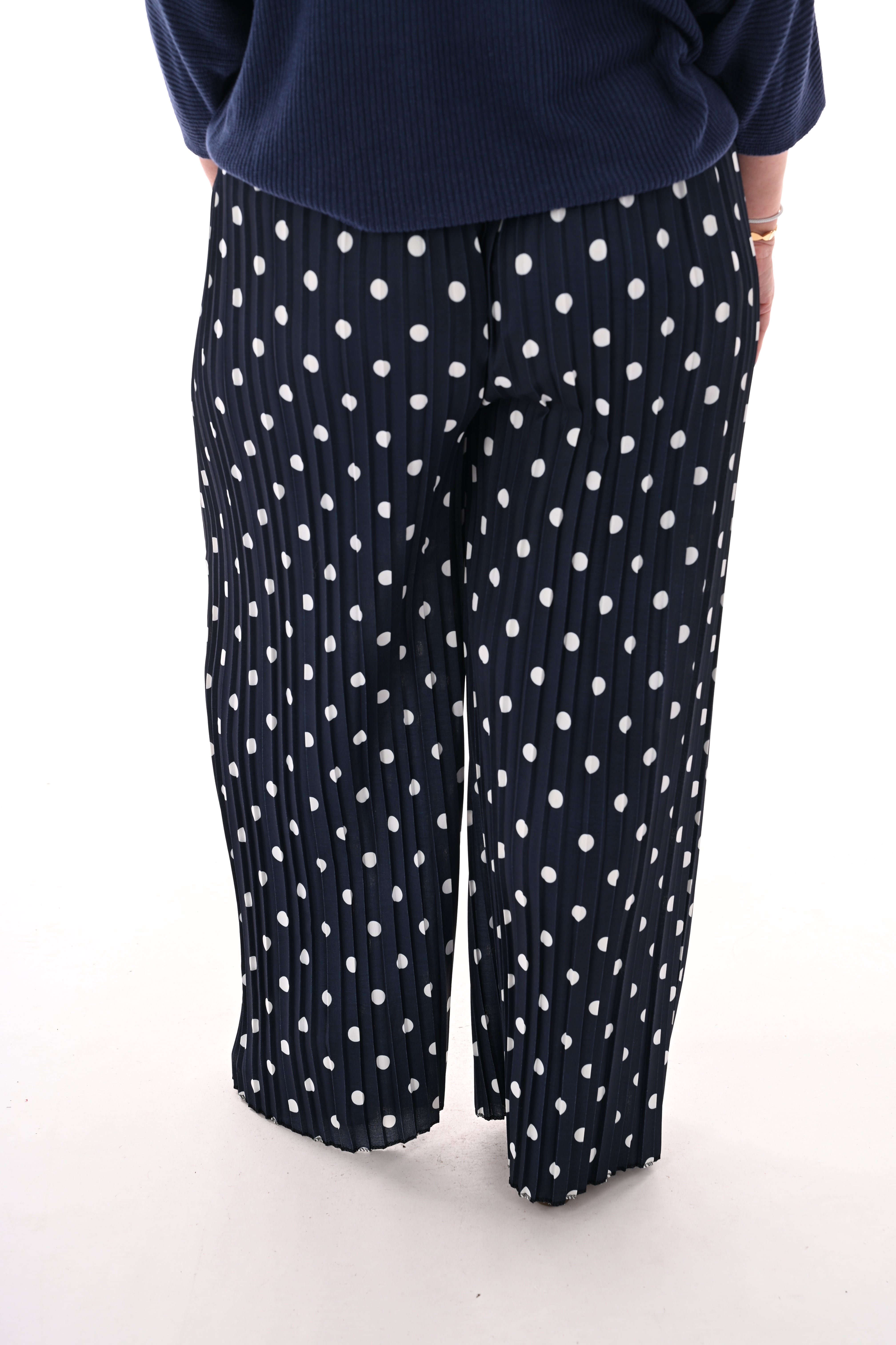 Dots plisse broek marineblauw
