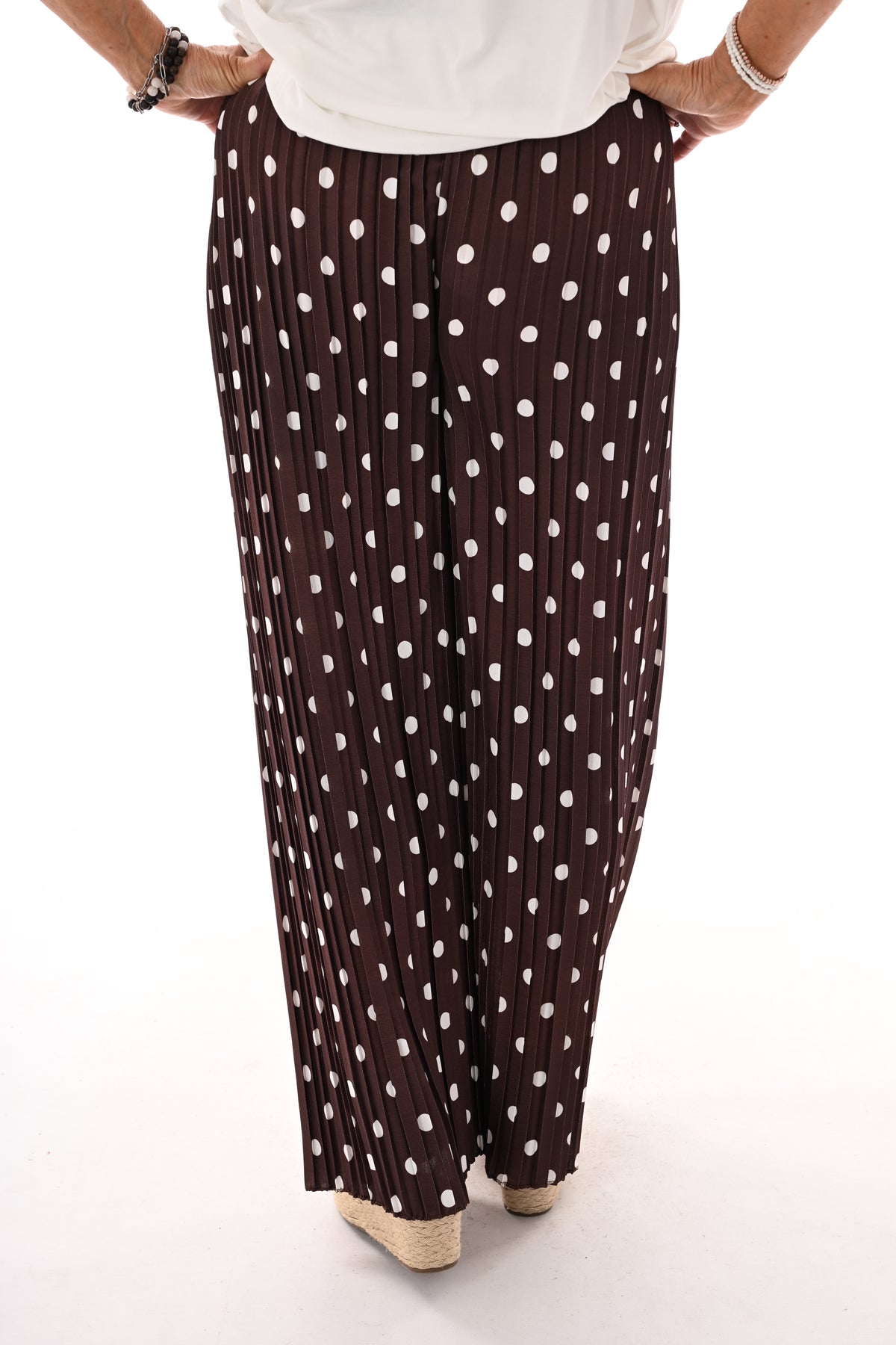Dots plisse broek donkerbruin