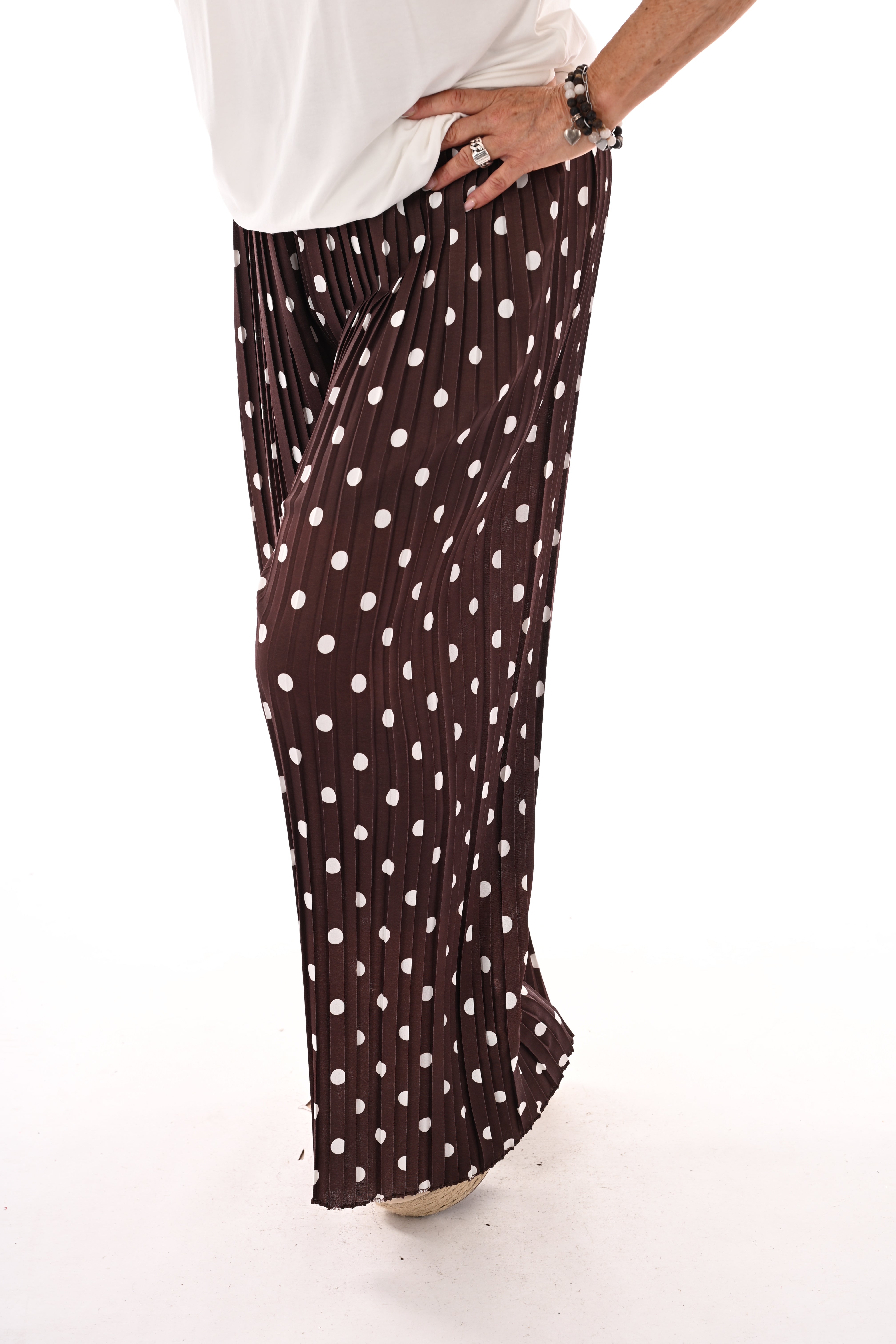 Dots plisse broek donkerbruin