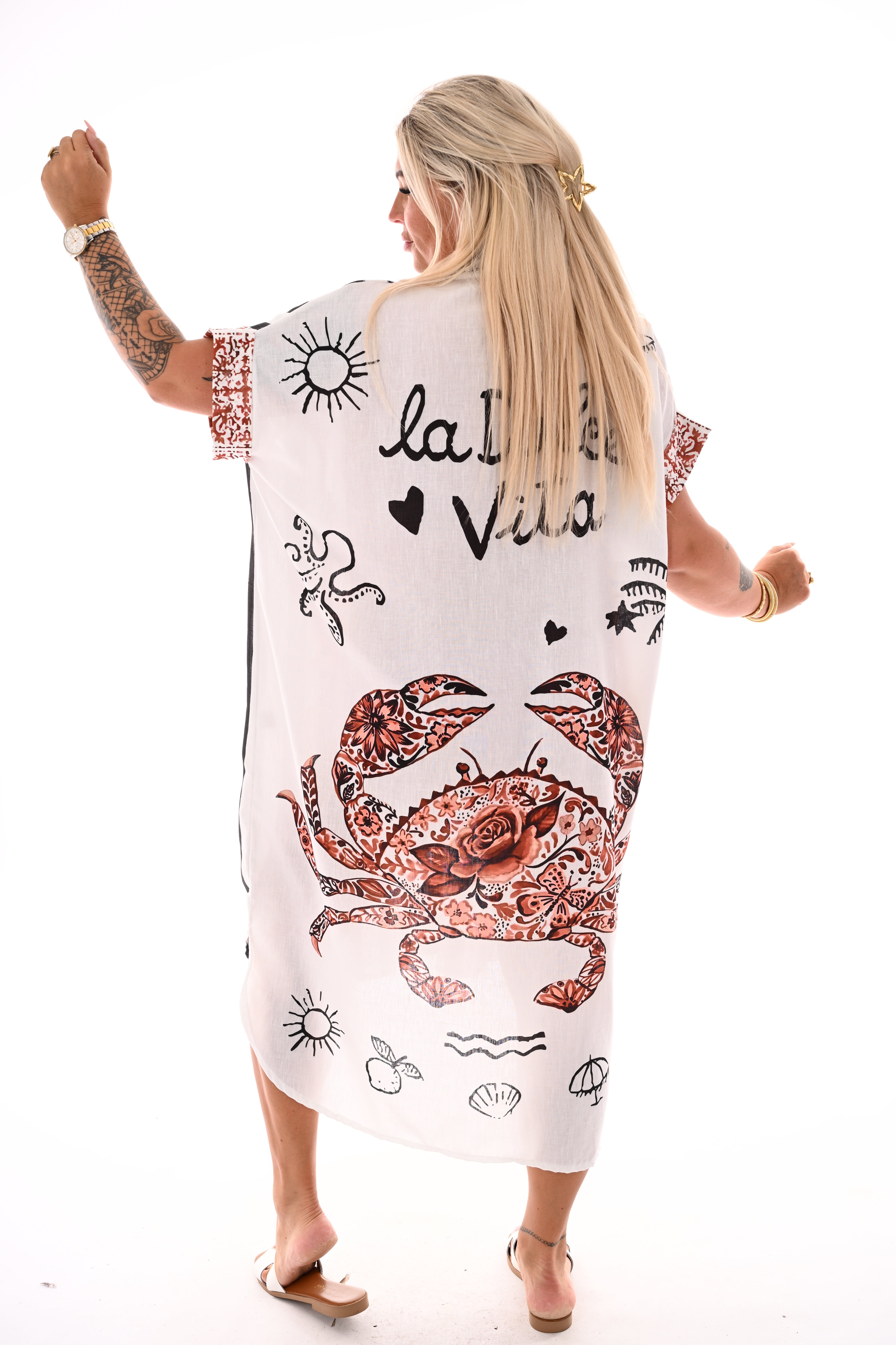 Lange blouse jurk strepen/krab zwart