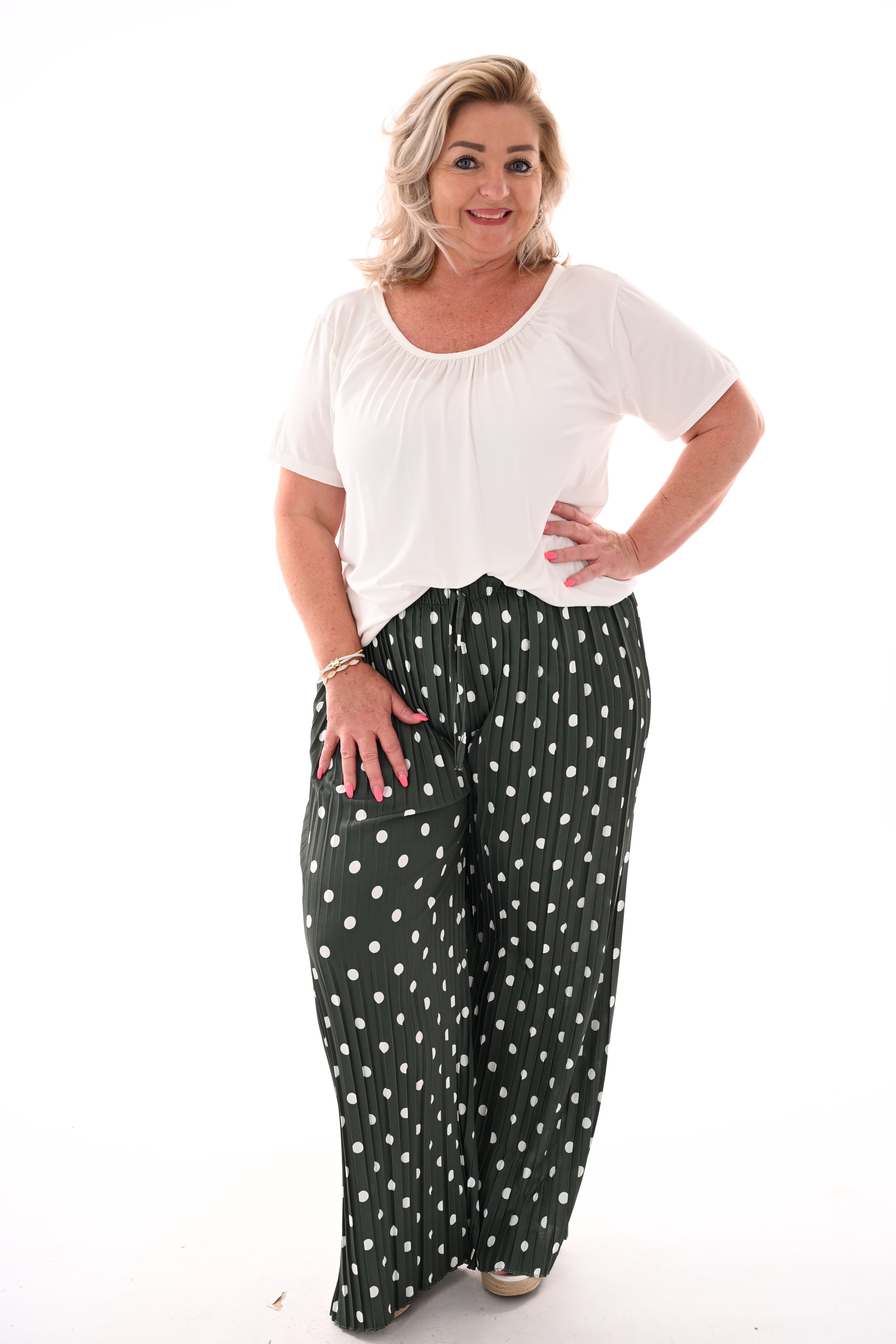 Dots plisse broek donkergroen