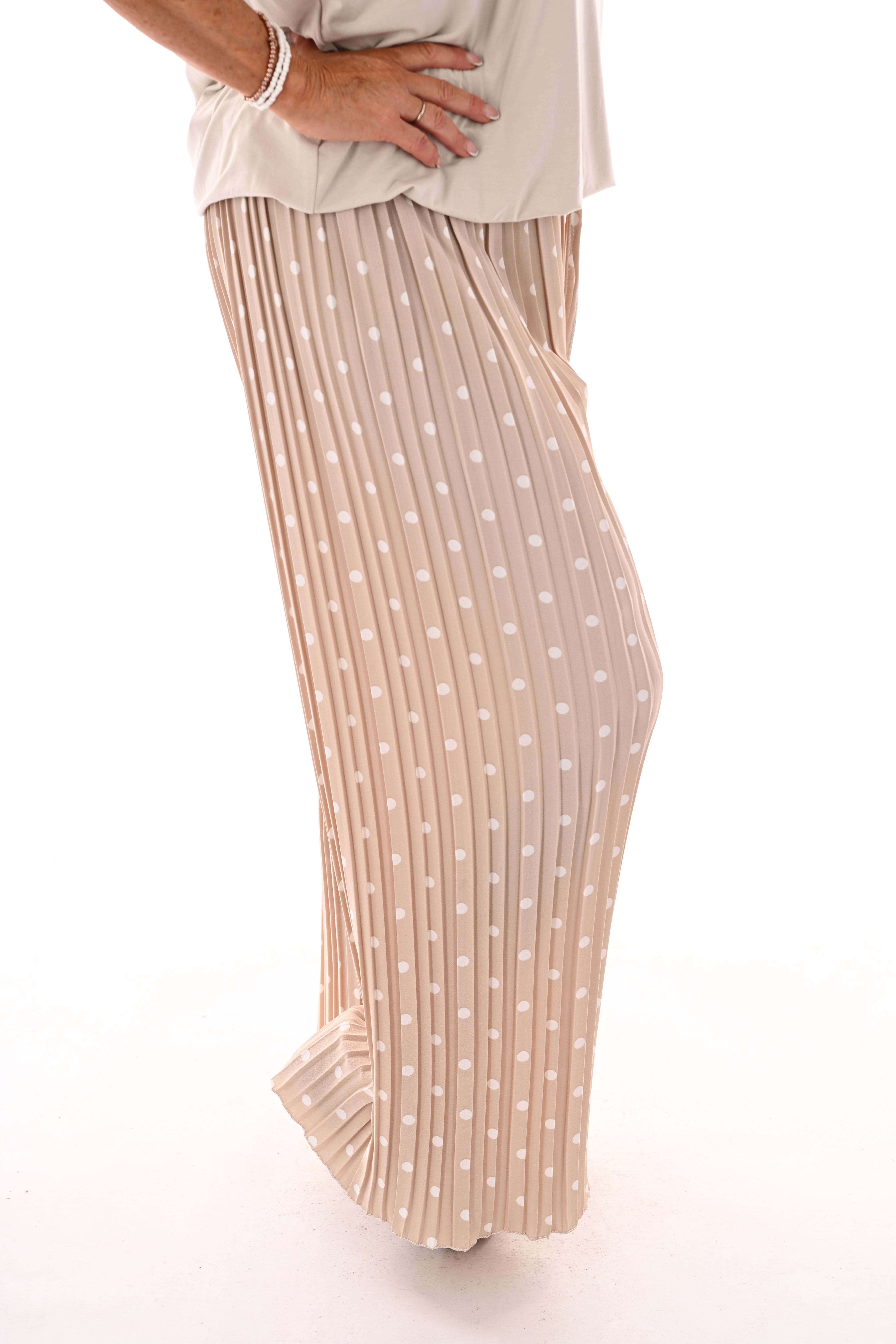 Dots plisse broek beige
