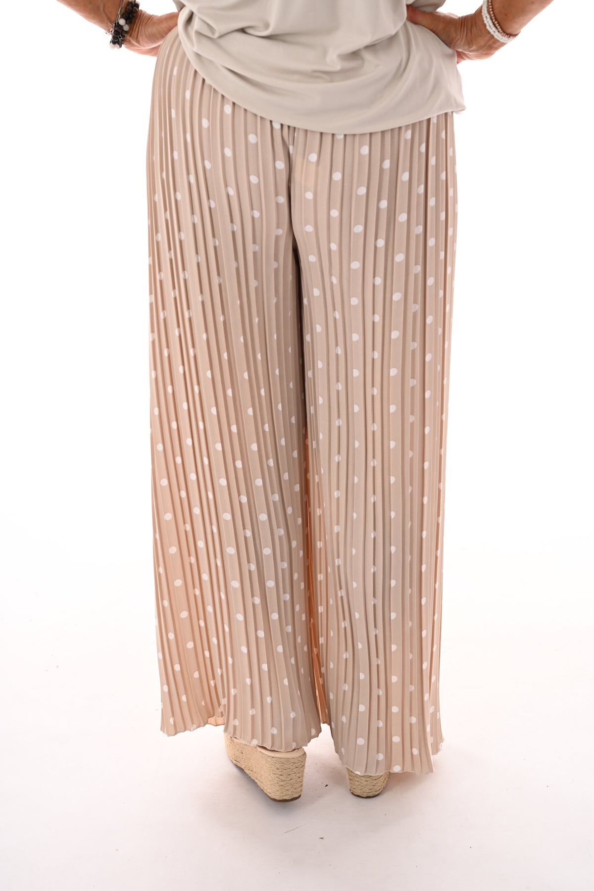 Dots plisse broek beige