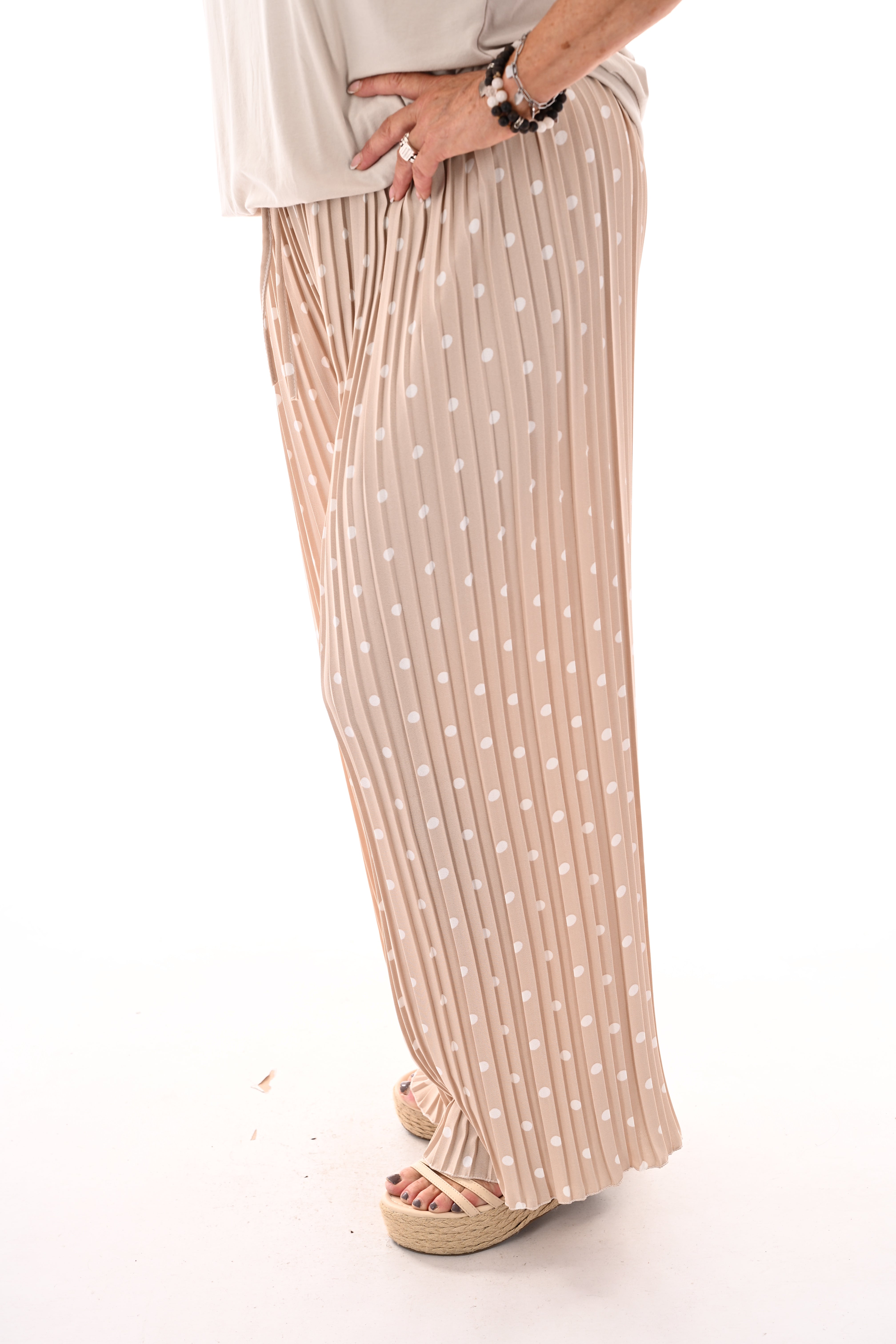 Dots plisse broek beige