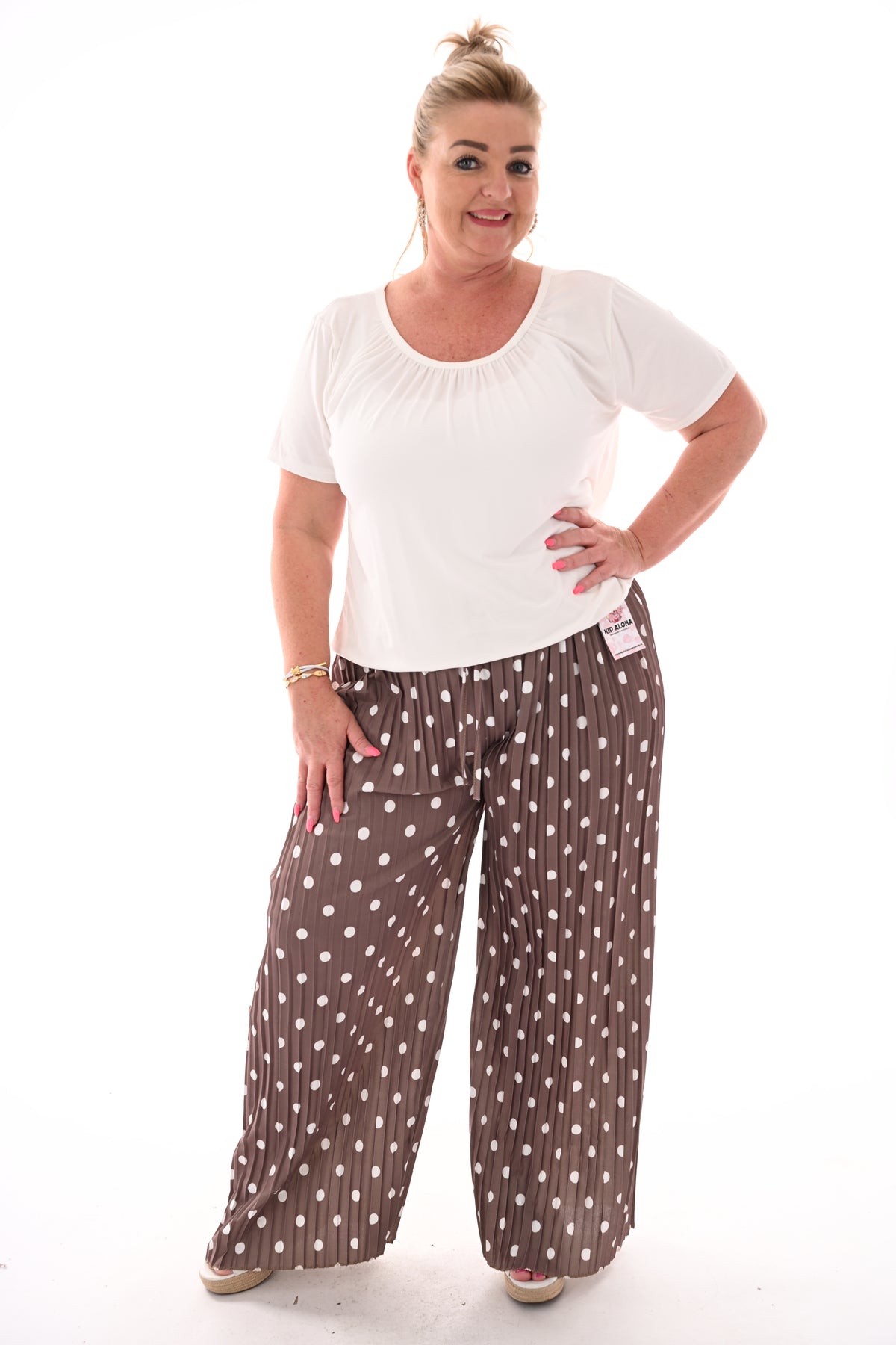 Dots plisse broek taupe